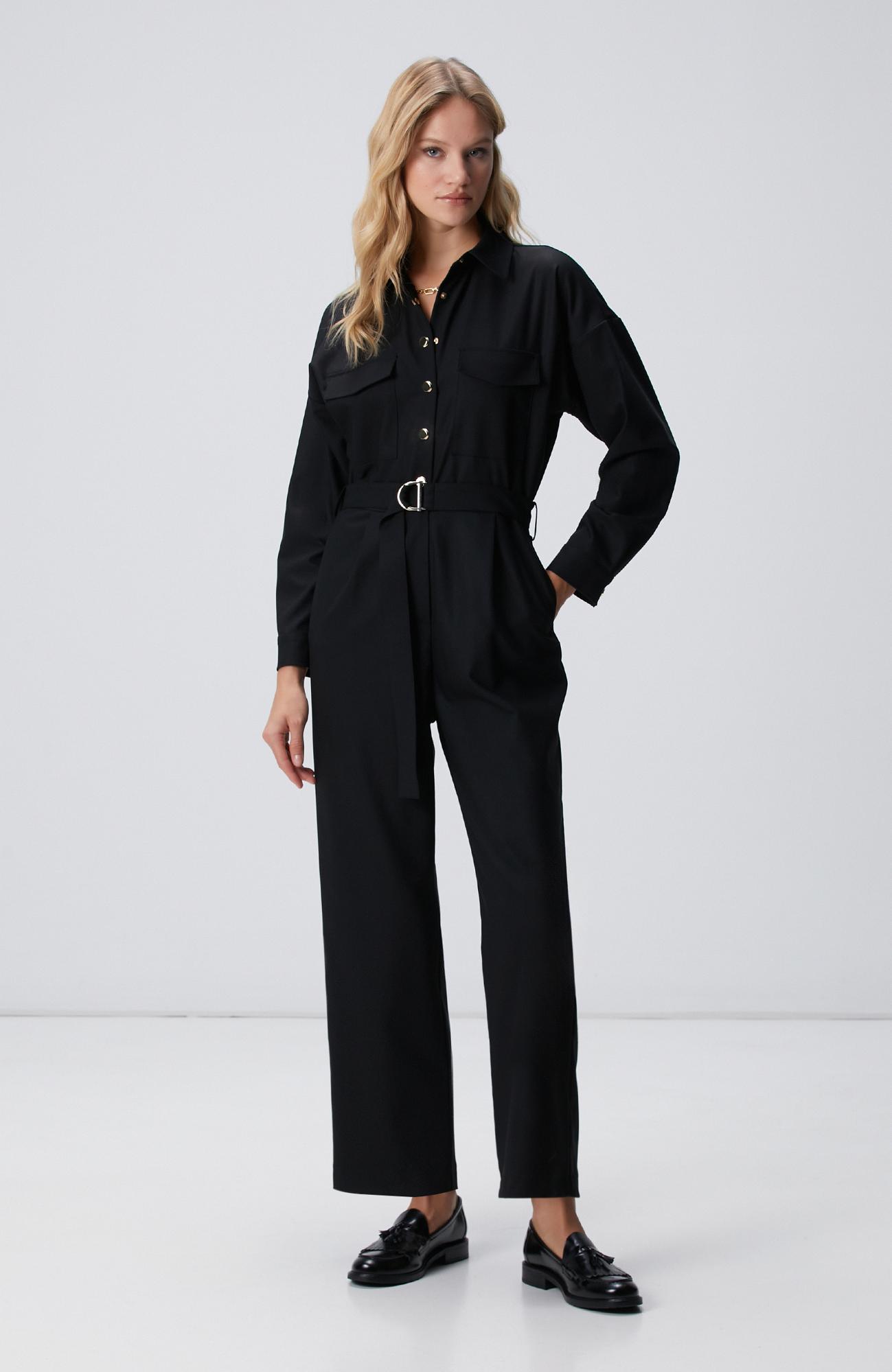 Network Kadın Siyah Cep Kapaklı Tulum