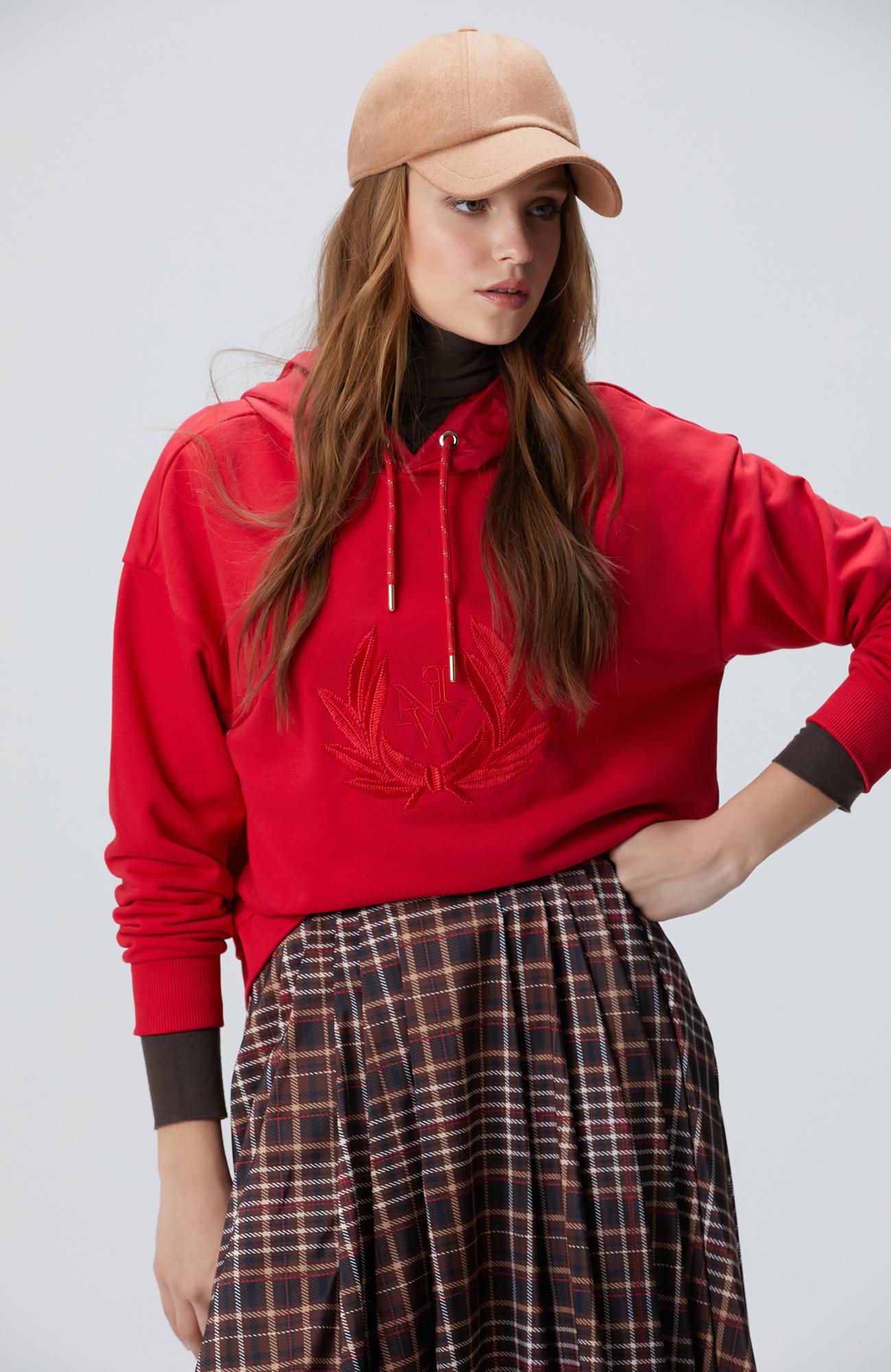 Network Kadın Kırmızı Nakış Detaylı Sweatshirt