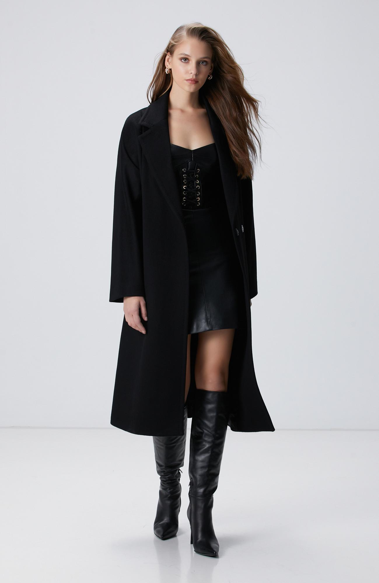 Network Kadın Siyah Deri Elbise