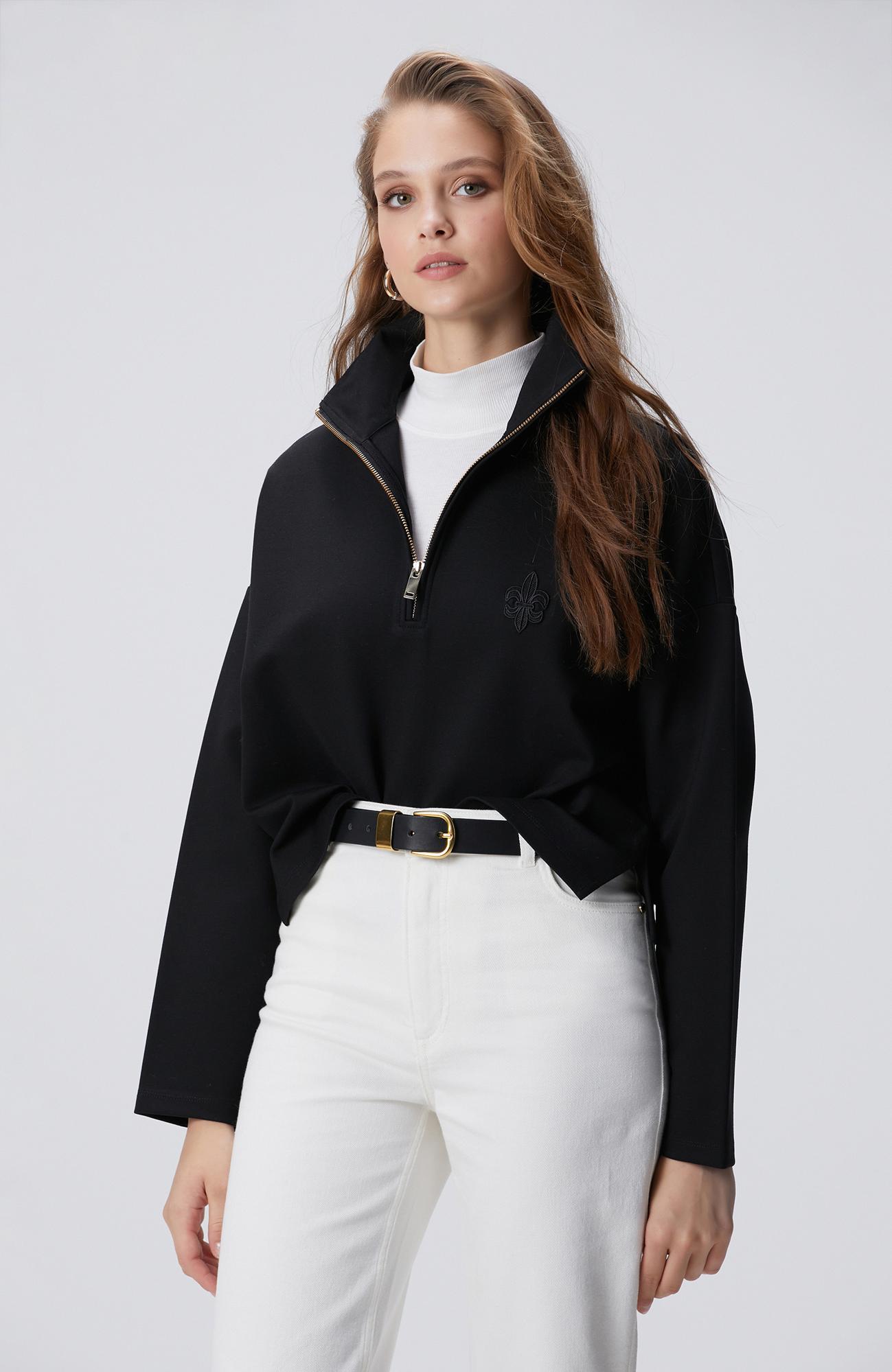 Network Kadın Siyah Patchli Sweatshirt