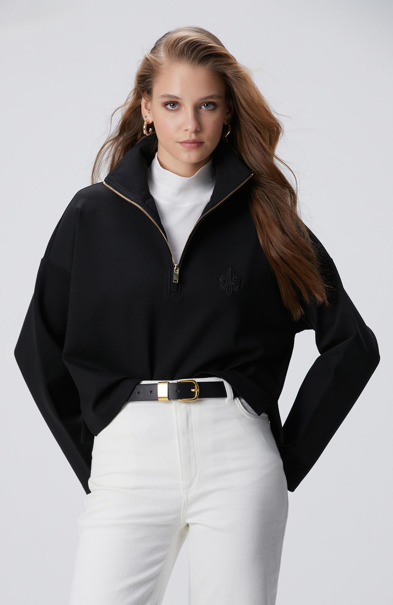 Network Kadın Siyah Patchli Sweatshirt