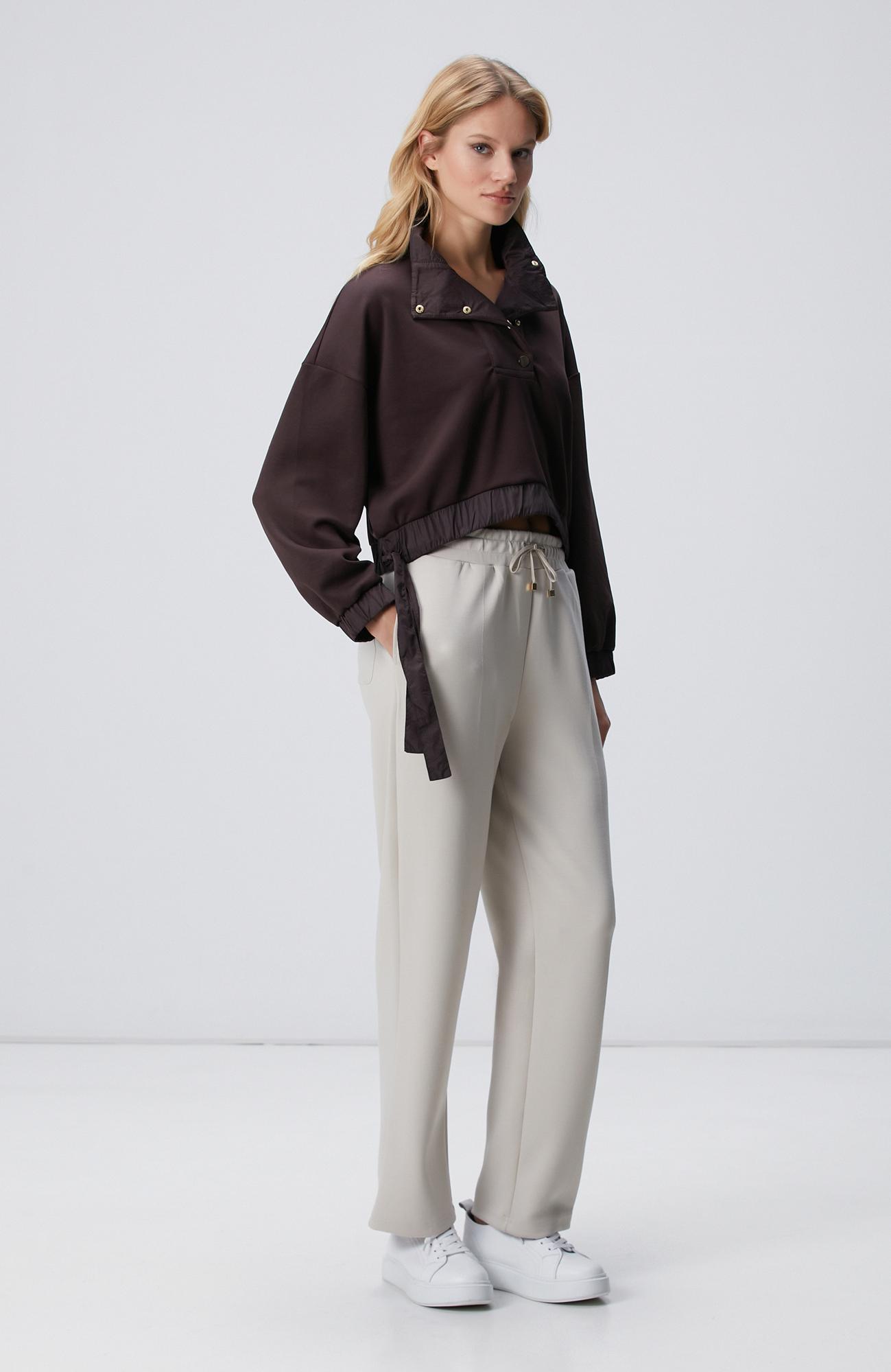 Network Kadın N-Tech Kahverengi Çıtçıt Detaylı Sweatshirt