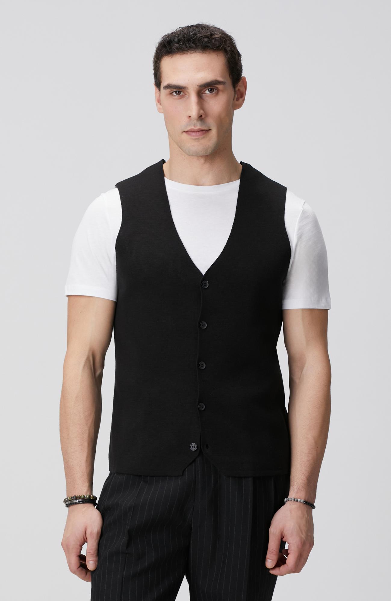 Network Erkek Siyah Kolsuz Triko Yelek