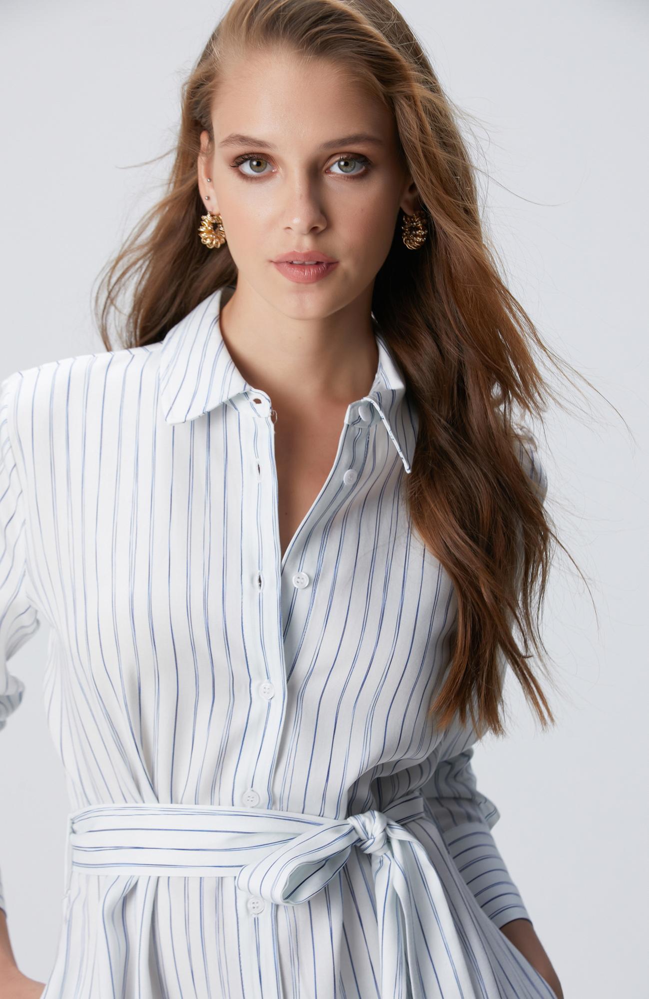 Network Kadın Kırık Beyaz Çizgili Elbise