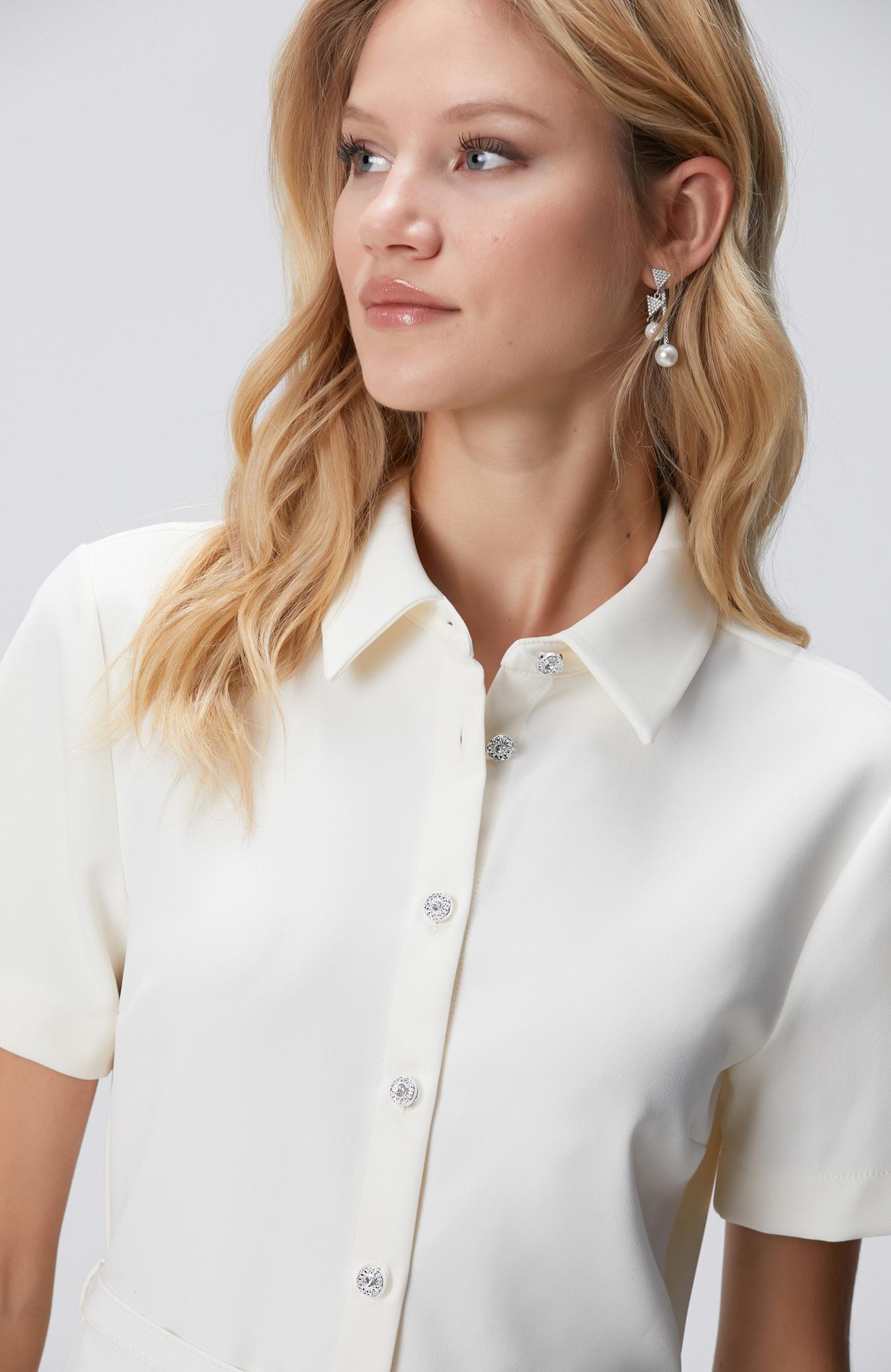 Network Kadın Kırık Beyaz Düğme Detaylı Mini Elbise