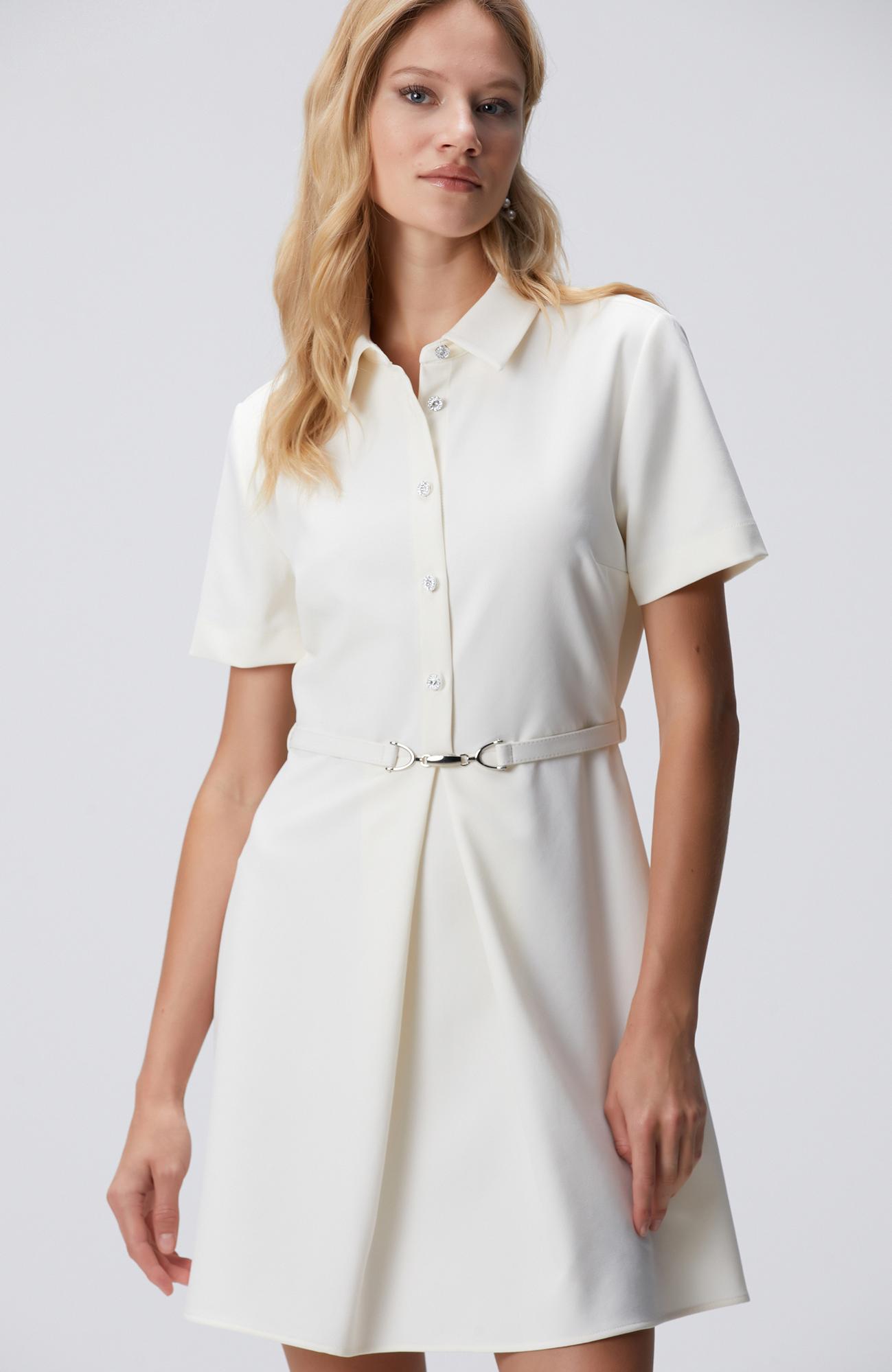 Network Kadın Kırık Beyaz Düğme Detaylı Mini Elbise