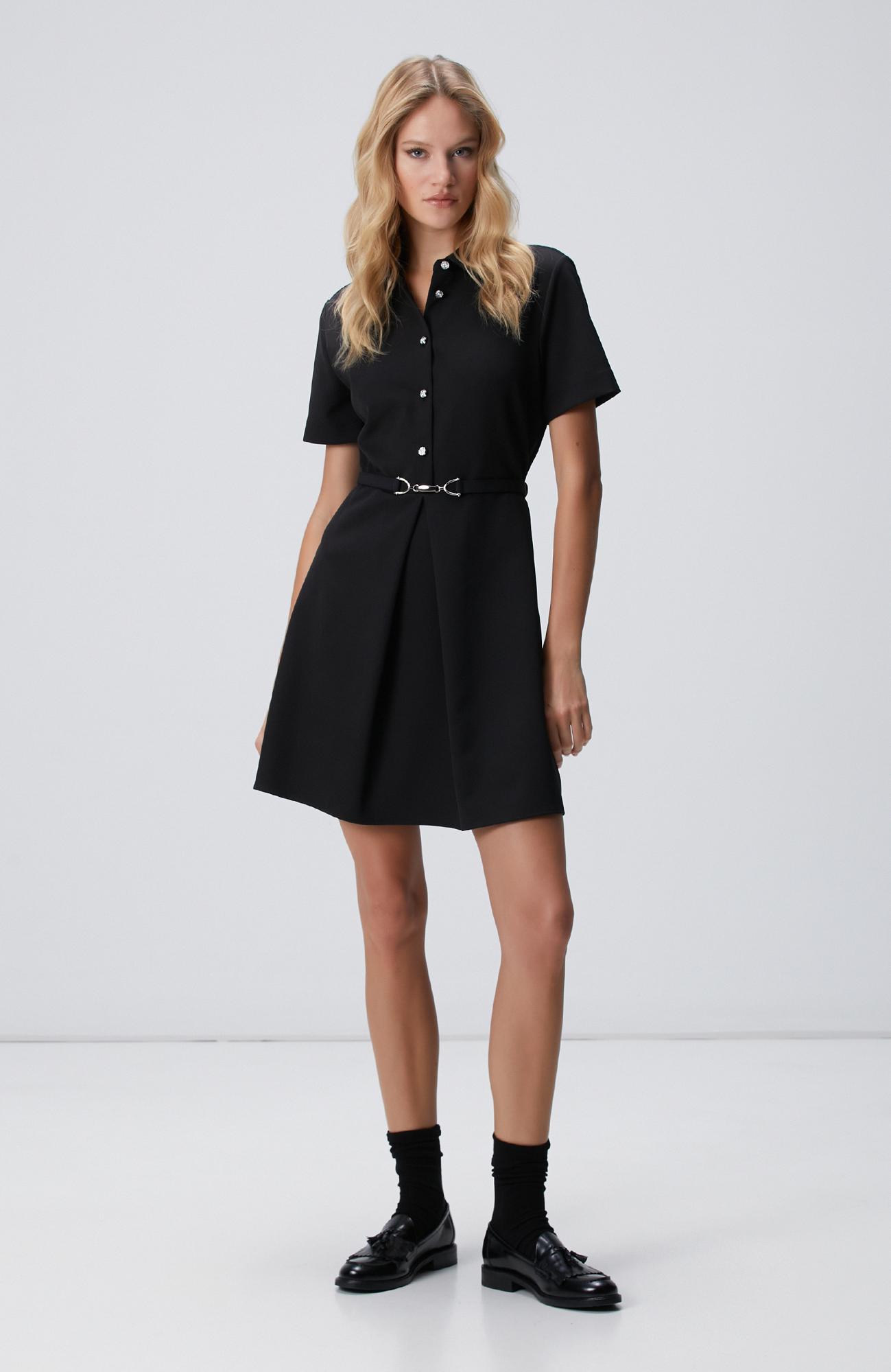 Network Kadın Siyah Düğme Detaylı Mini Elbise