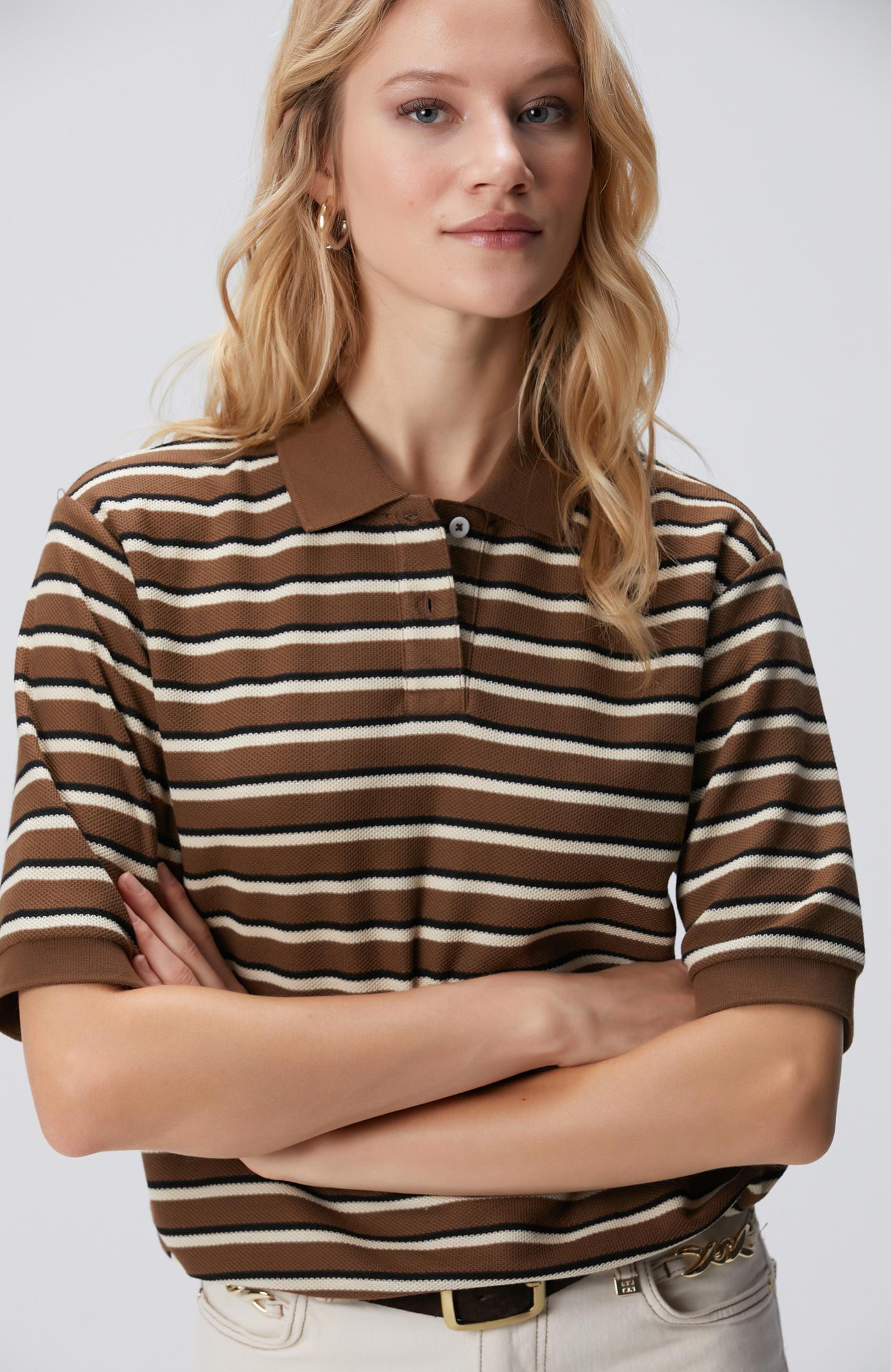 Network Kadın Kahverengi Çizgili Pike Sweatshirt