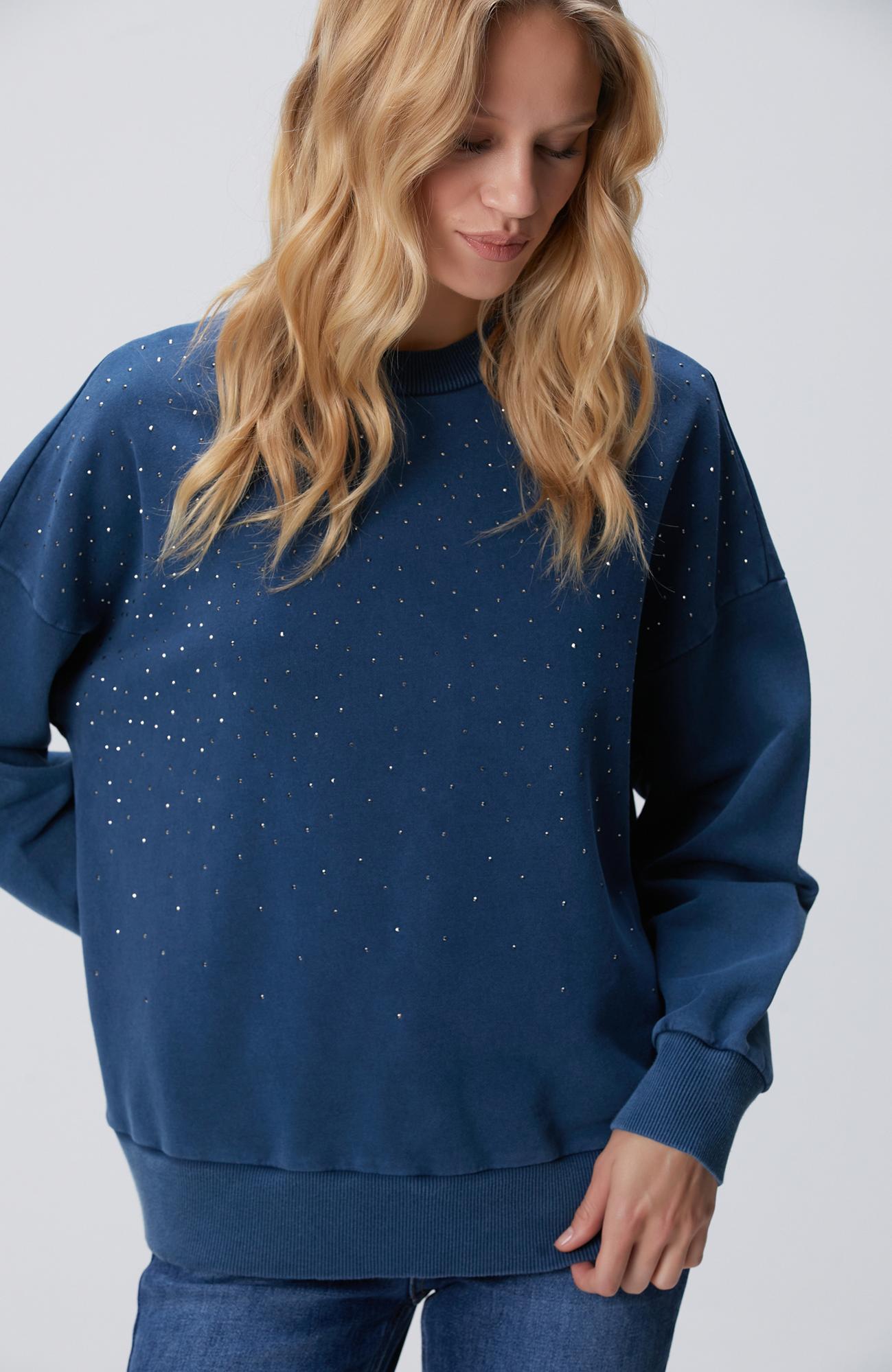 Network Kadın İndigo Taşlı Sweatshirt