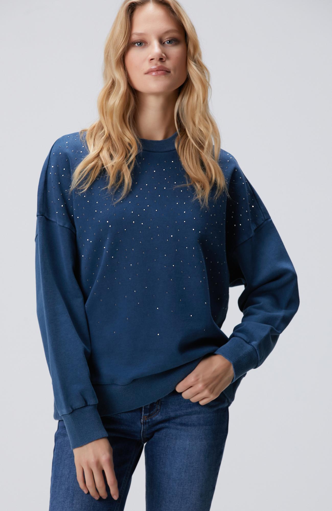 Network Kadın İndigo Taşlı Sweatshirt