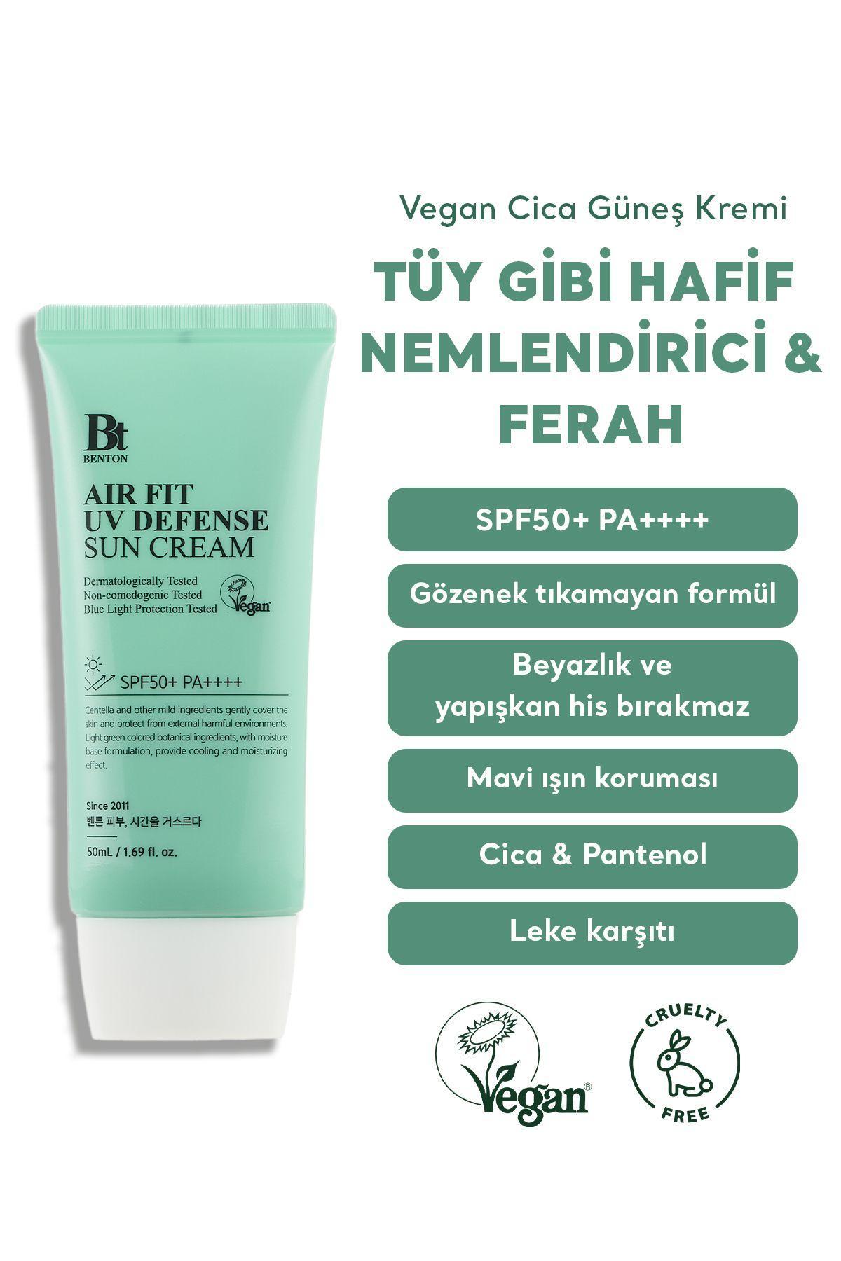 Benton Air Fit UV Defense Sun Cream SPF50+ PA++++ 50ml - Güçlü UV & Mavi Işık Yüksek Korumalı Nemlendirici Vegan Cica Güneş Kremi