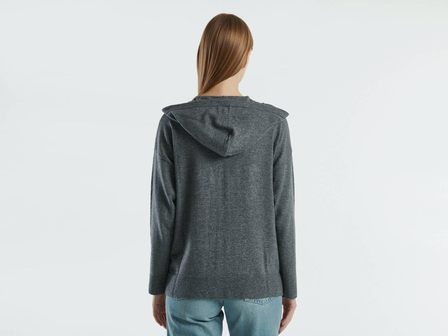 Kadın Antrasit Melanj Kapüşonlu Kaşmir Karışımlı Triko Eşofman Üstü