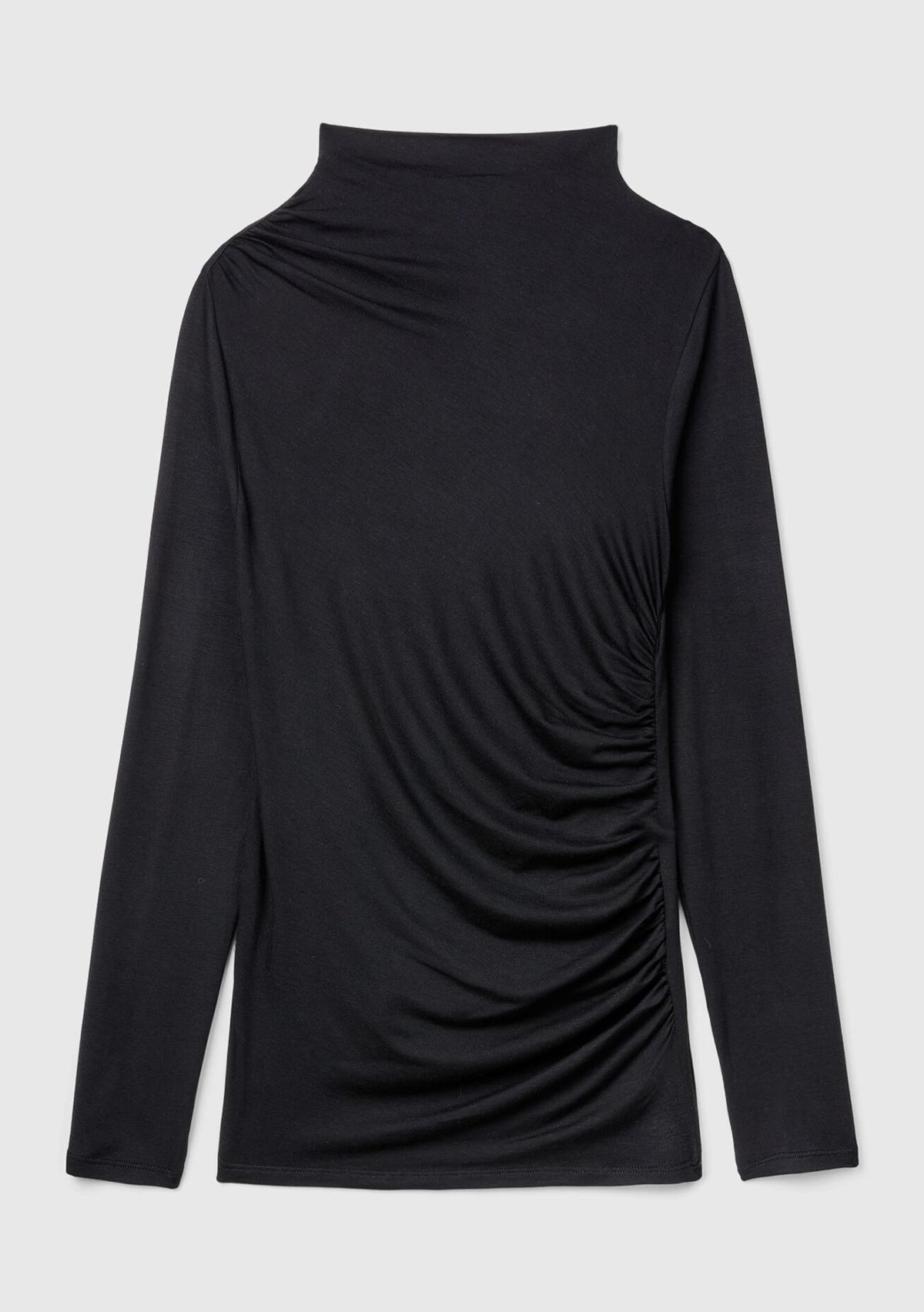 Kadın Siyah Modal Karışımlı Omzu Büzgü Detaylı Yarım Balıkçı Yaka Sweatshirt