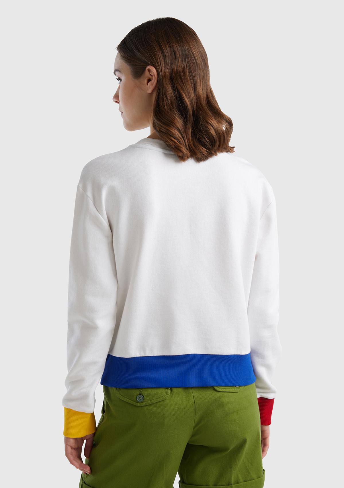 Kadın Beyaz Mix %100 Pamuk Benetton Yazılı Bisiklet Yaka Sweatshirt