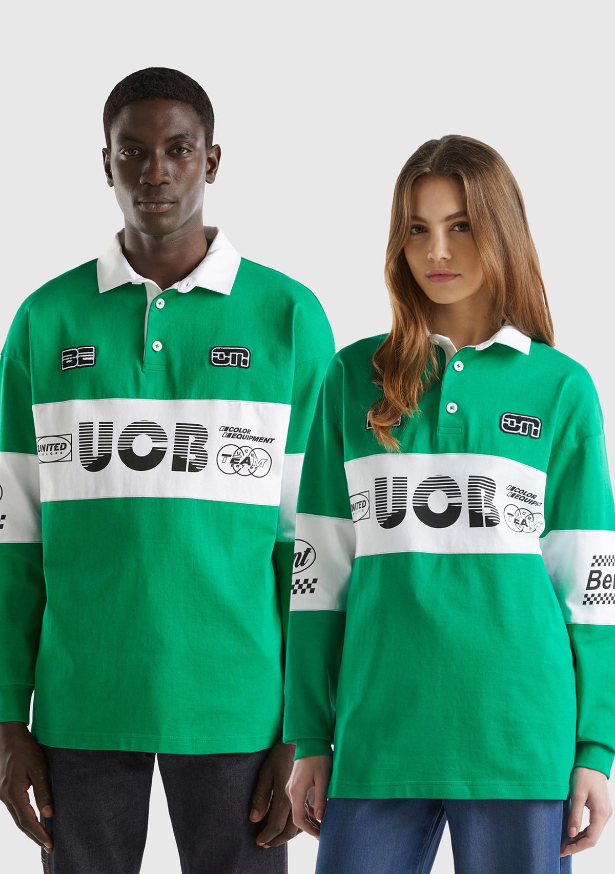Unisex Yeşil %100 Pamuk Logo Baskılı Polo Yaka Sweatshirt