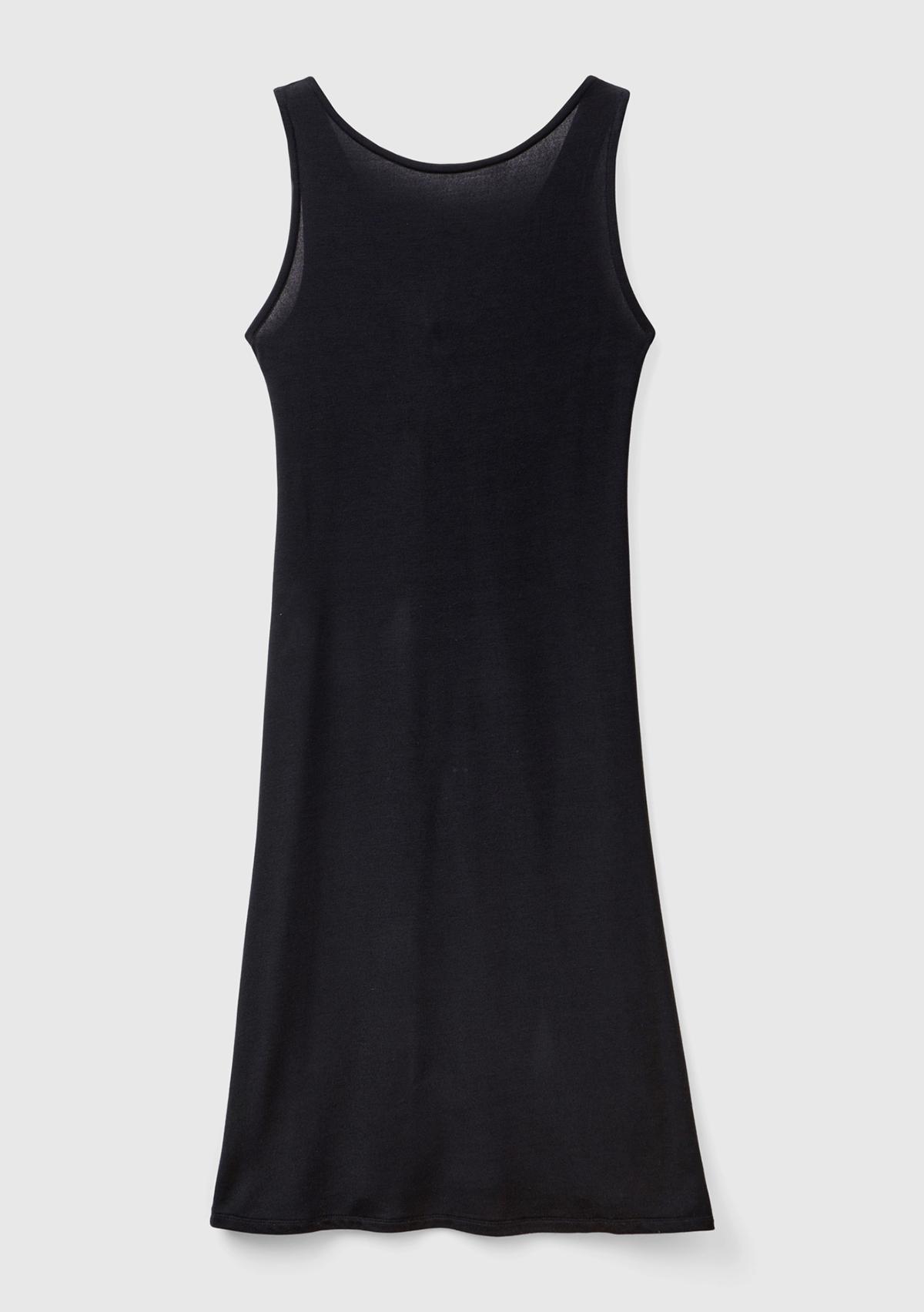 Kadın Siyah Viskoz Karışımlı Arkası Üçgen ve Düğüm Detaylı Kolsuz Elbise