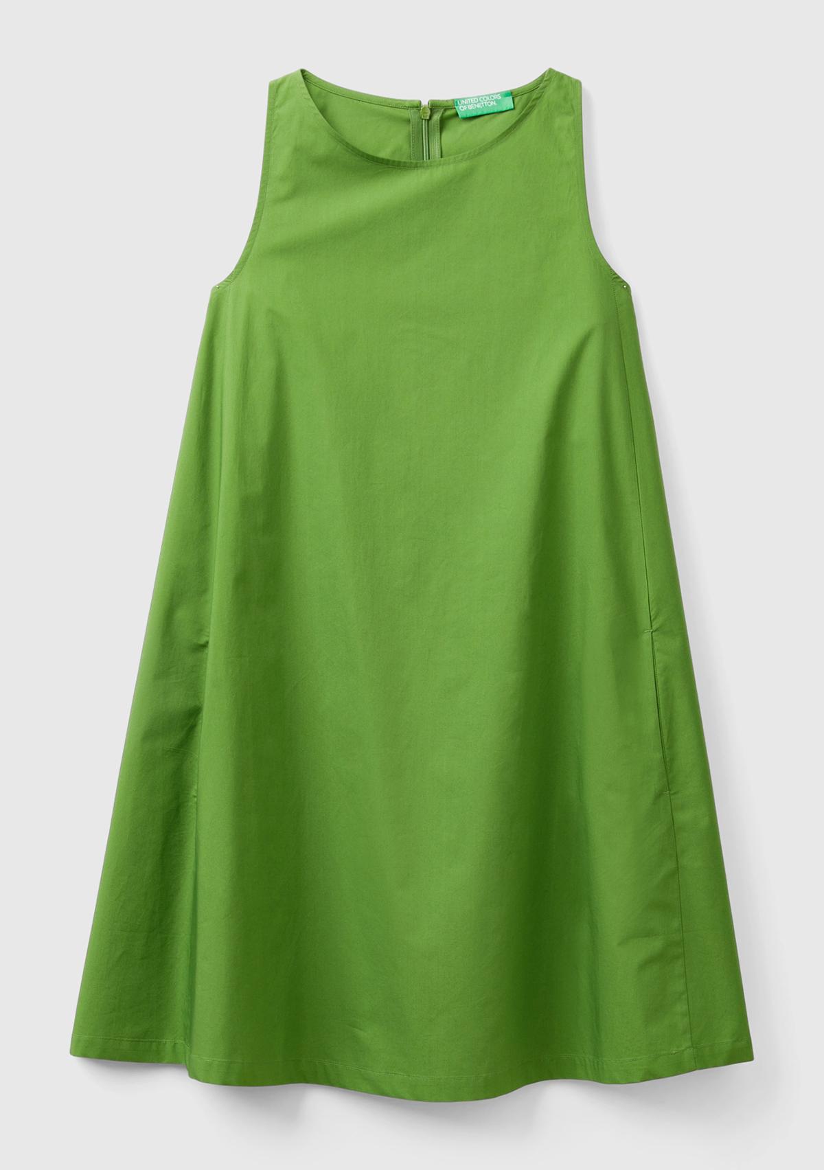 Kadın Soluk Yeşil %100 Koton Kolsuz Midi Boy Elbise