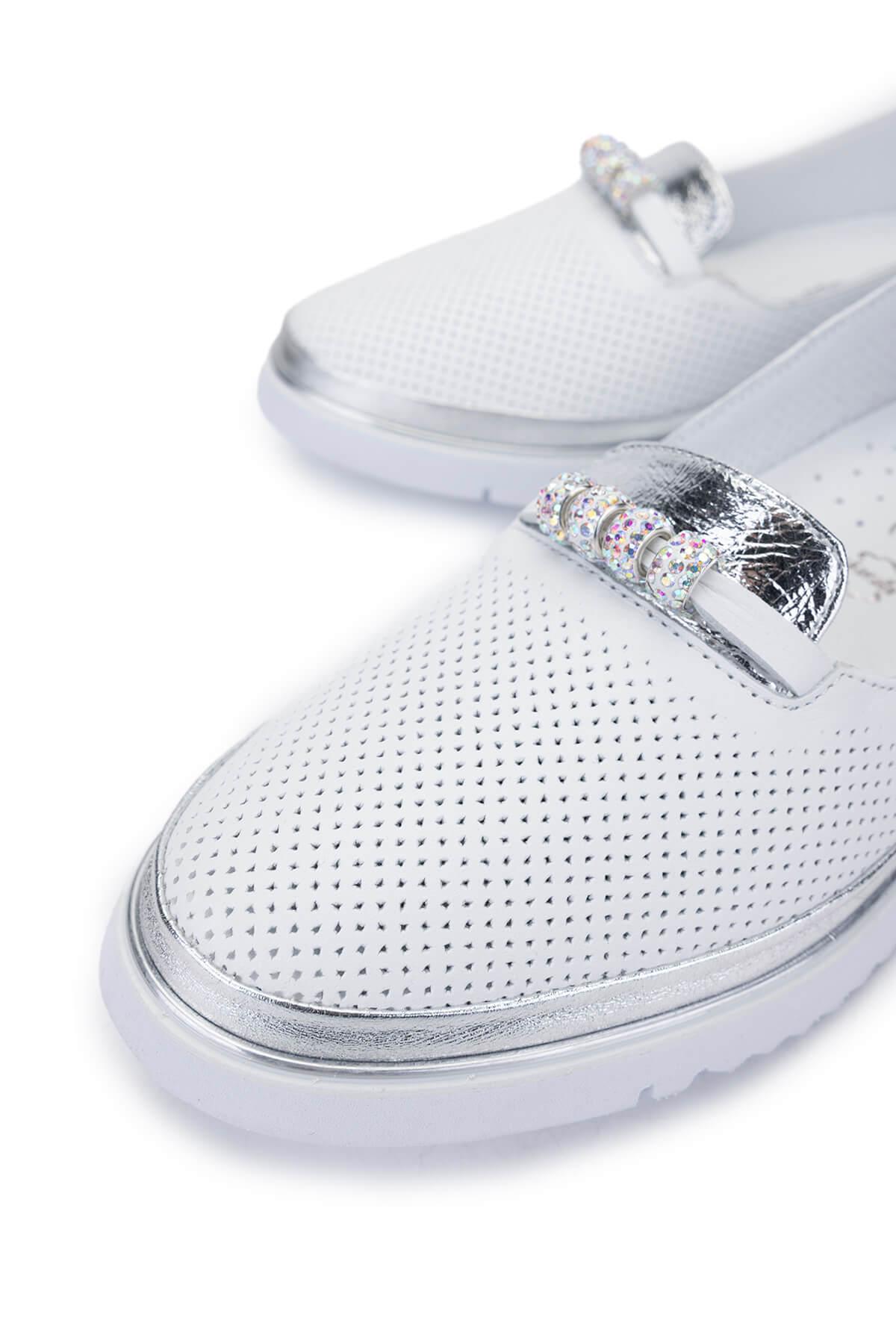 Tamer Tanca Kadın Hakiki Deri Beyaz Comfort Ayakkabı