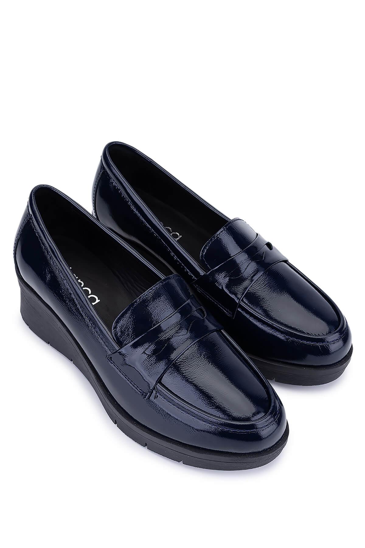 Tamer Tanca Kadın Hakiki Deri Lacivert Rugan Comfort Ayakkabı