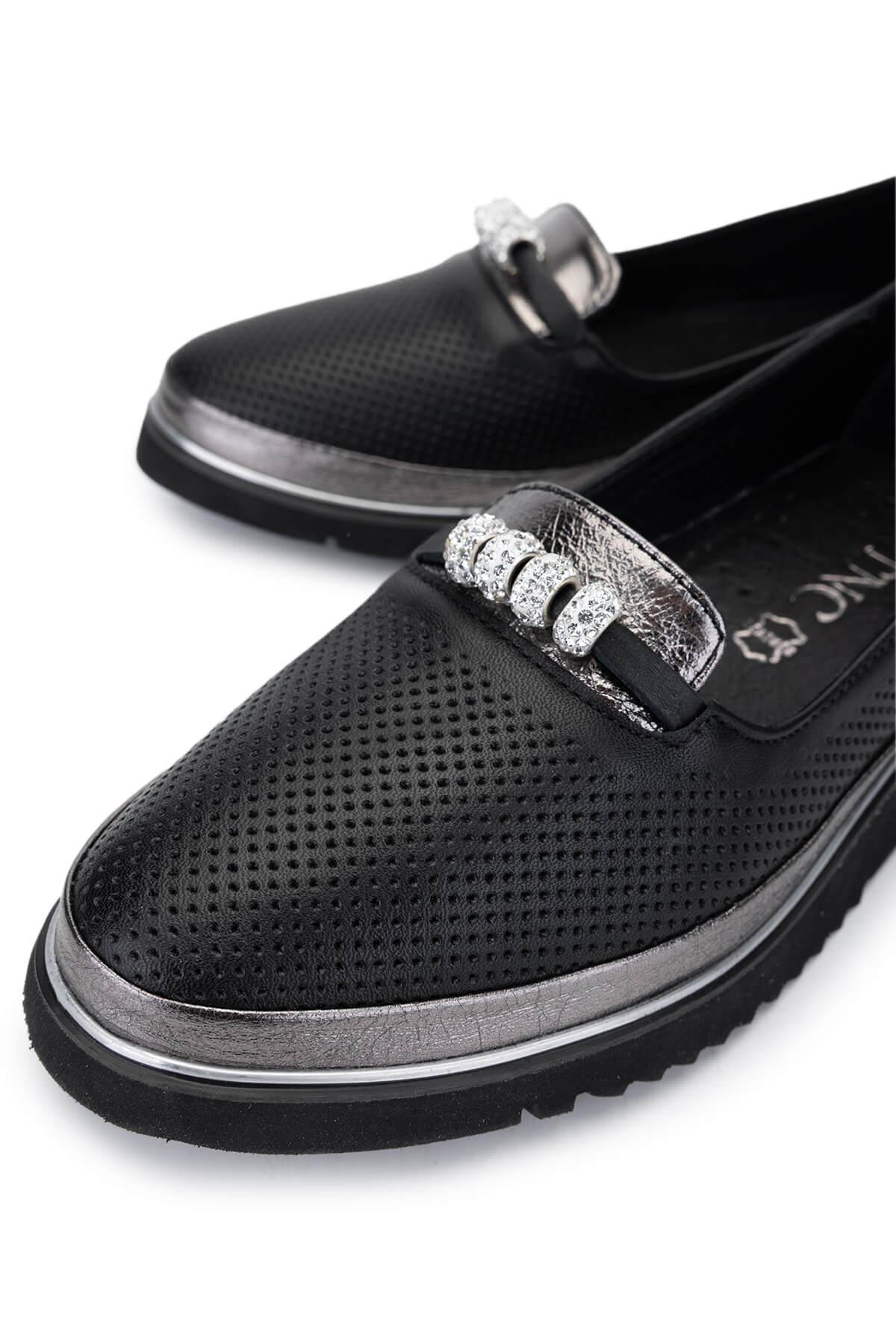 Tamer Tanca Kadın Hakiki Deri Siyah Comfort Ayakkabı