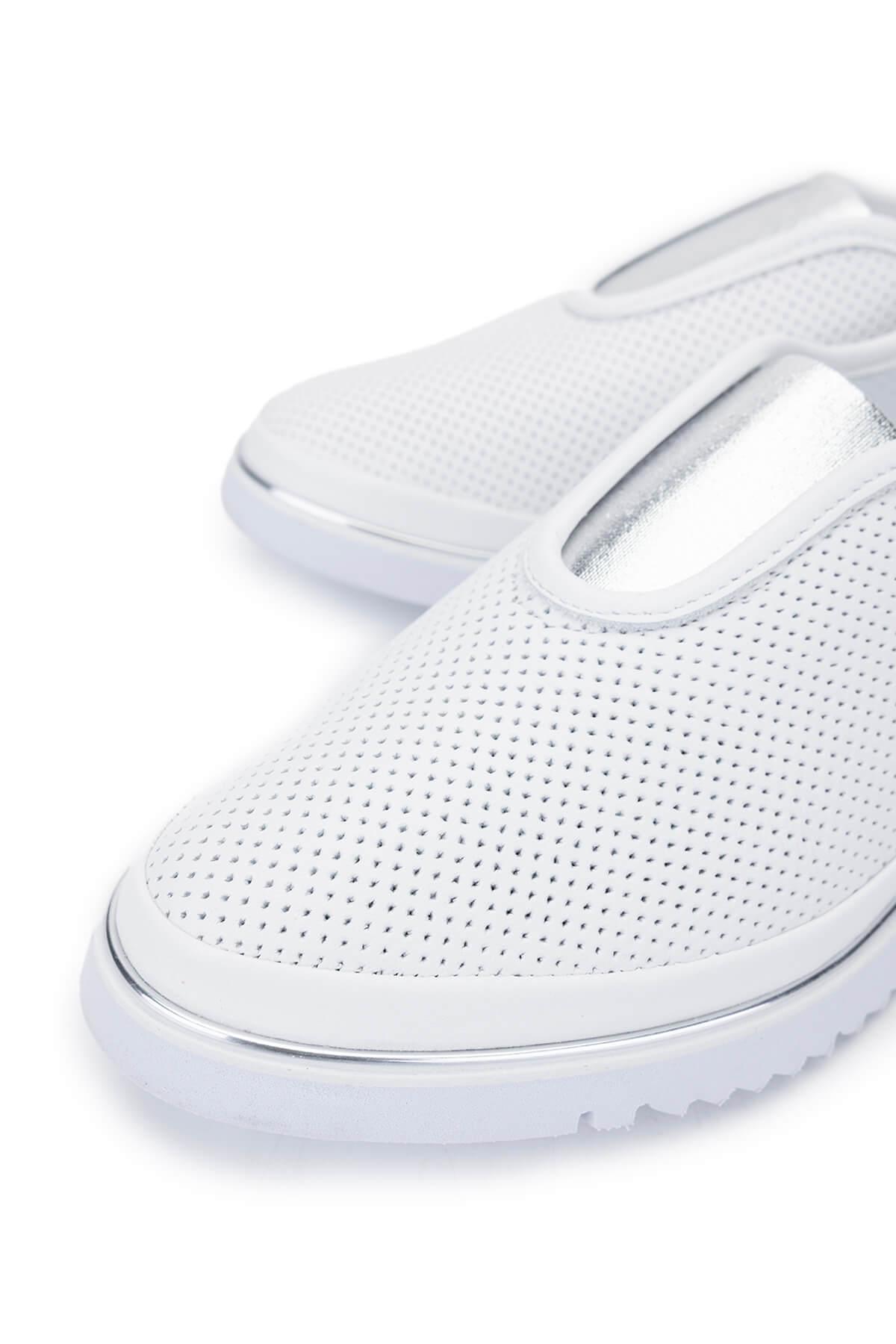 Tamer Tanca Kadın Hakiki Deri Beyaz/Lame Comfort Ayakkabı