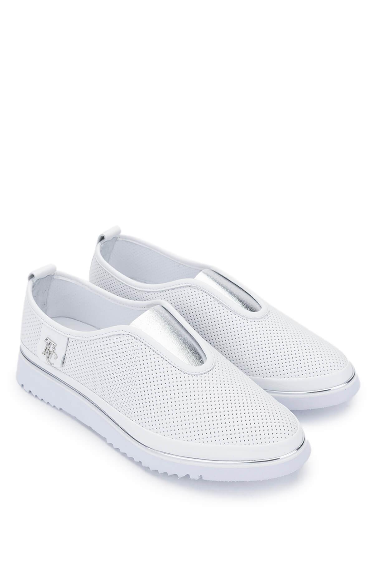 Tamer Tanca Kadın Hakiki Deri Beyaz/Lame Comfort Ayakkabı