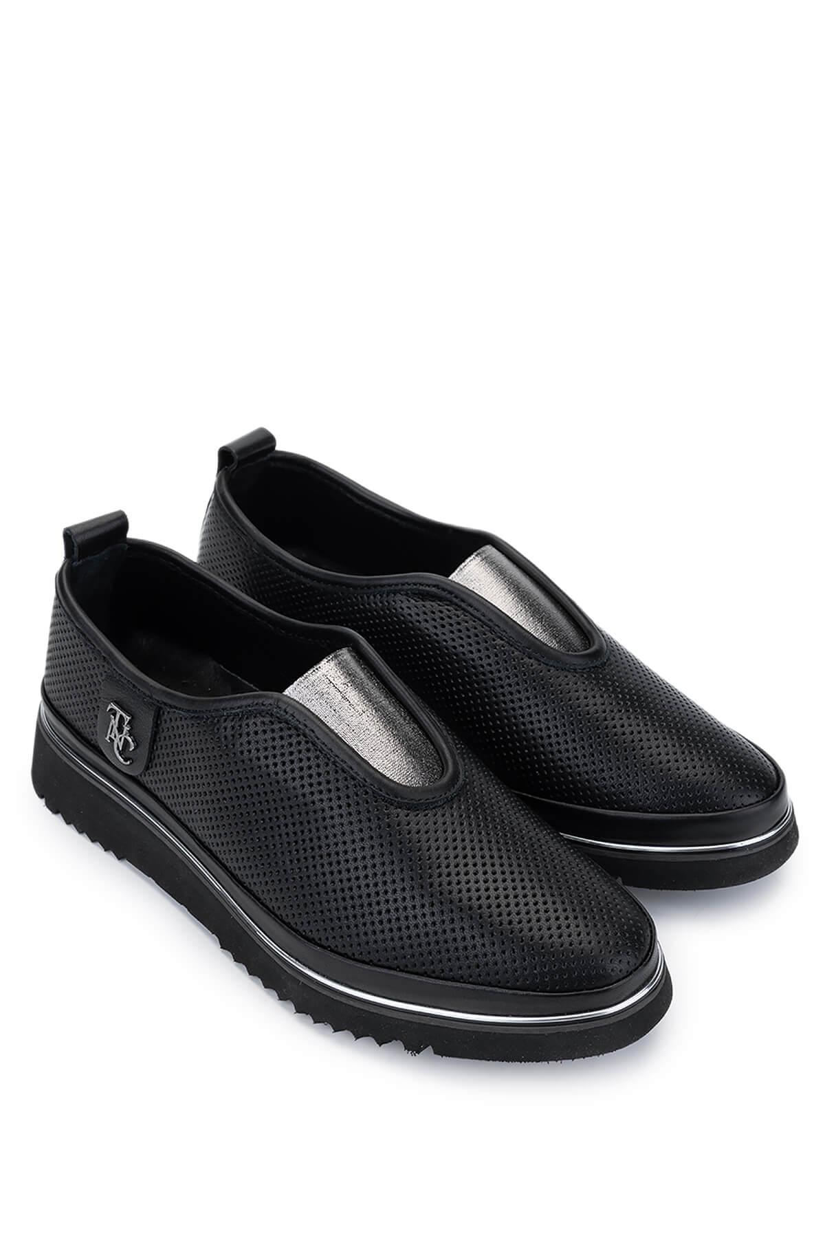 Tamer Tanca Kadın Hakiki Deri Siyah Comfort Ayakkabı