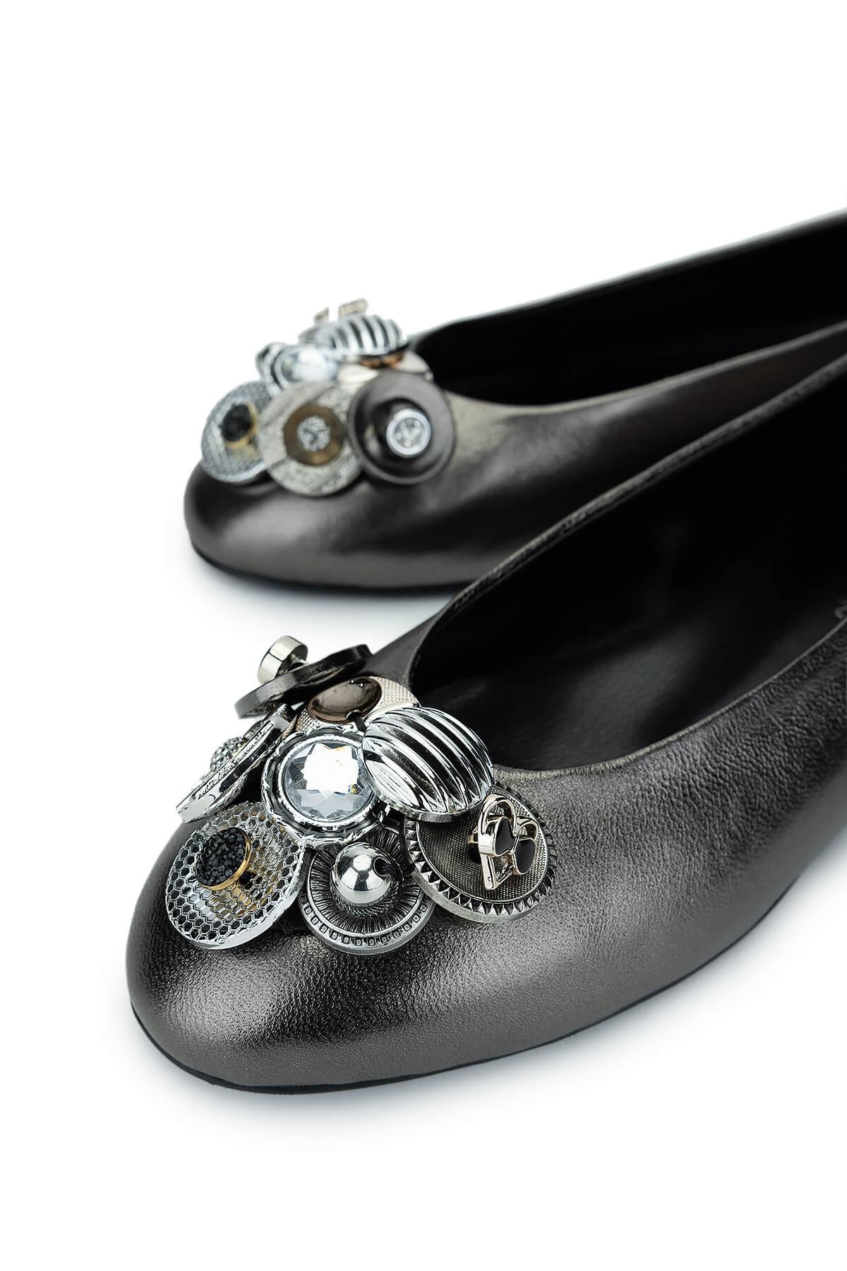 Tamer Tanca Kadın Hakiki Deri Gri Babet Ayakkabı