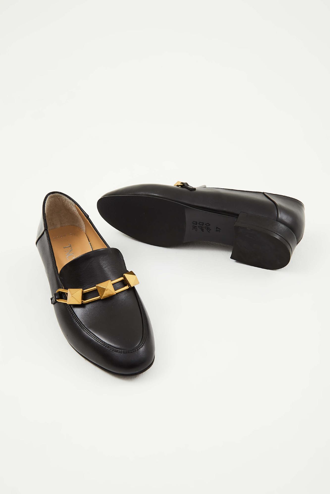 Tamer Tanca Kadın Hakiki Deri Siyah Deri Babet Ayakkabı