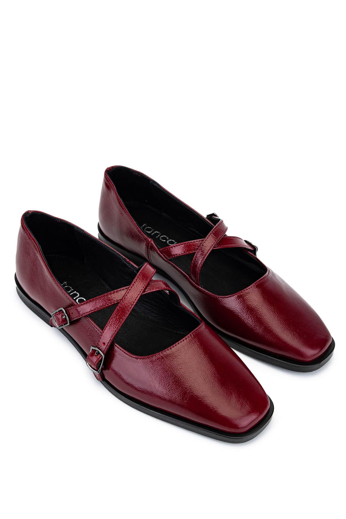 Tamer Tanca Kadın Hakiki Deri Bordo Rugan Babet Ayakkabı