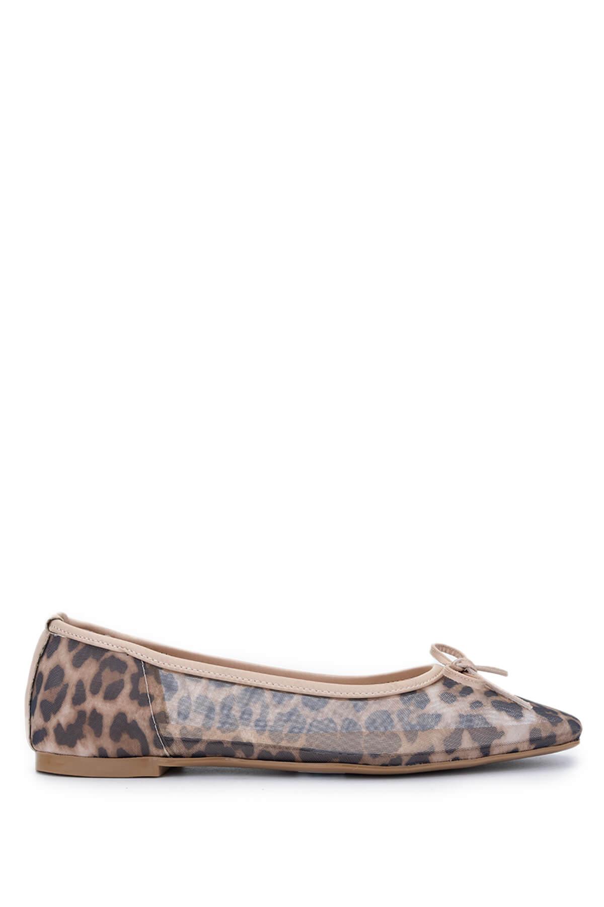 Tamer Tanca Kadın Deri & Tekstil Bej Leopar Babet Ayakkabı