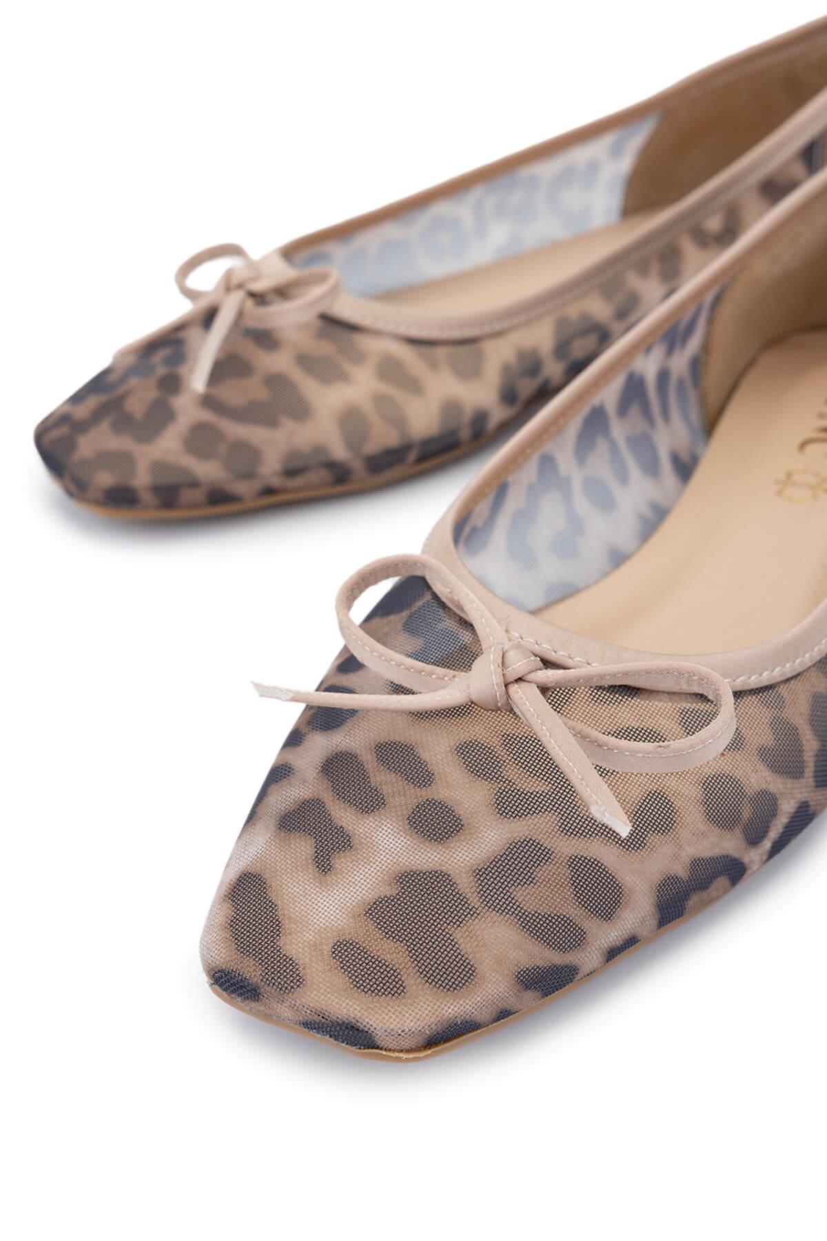Tamer Tanca Kadın Deri & Tekstil Bej Leopar Babet Ayakkabı