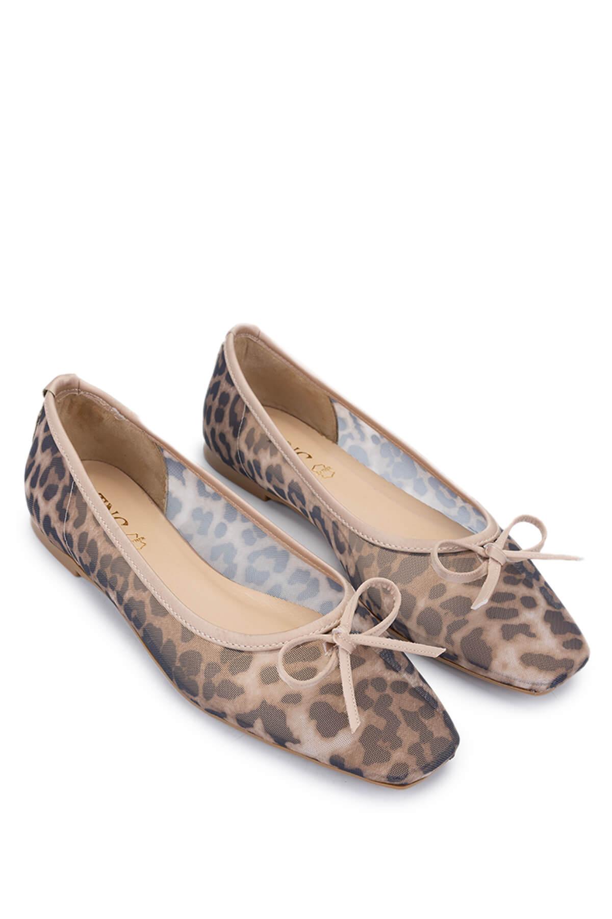 Tamer Tanca Kadın Deri & Tekstil Bej Leopar Babet Ayakkabı