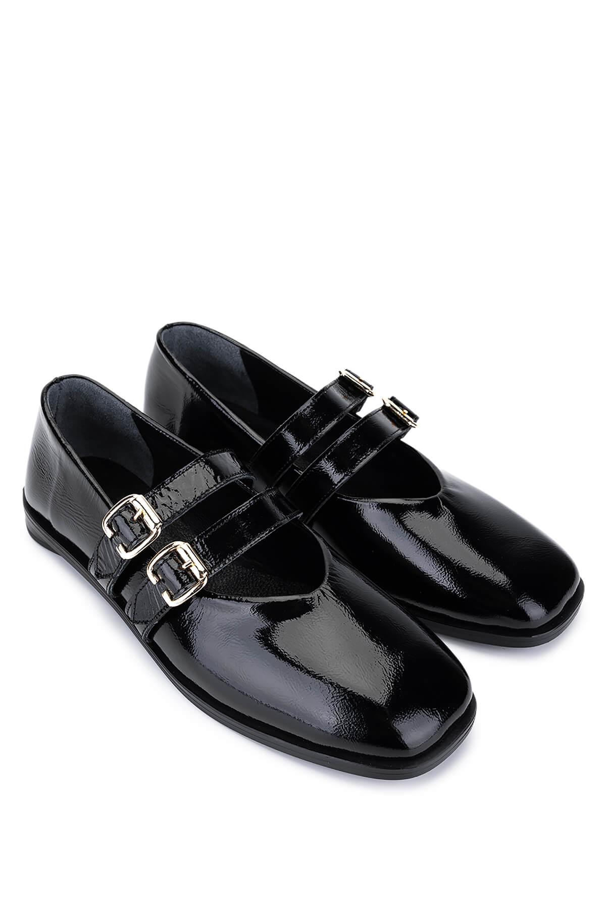 Tamer Tanca Kadın Hakiki Deri Siyah Rugan Babet Ayakkabı