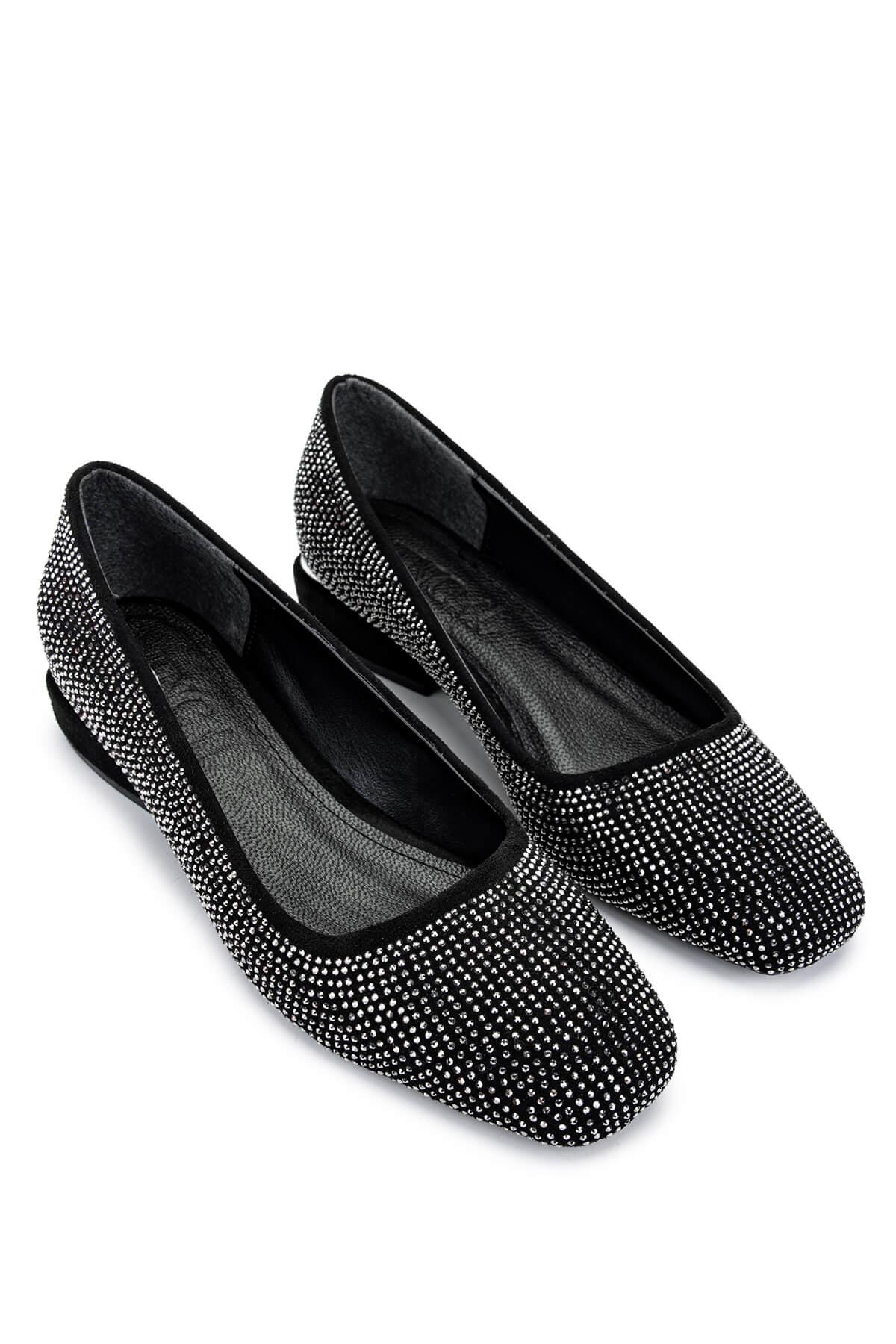 Tamer Tanca Kadın Vegan Siyah/Siyah Taş Babet Ayakkabı