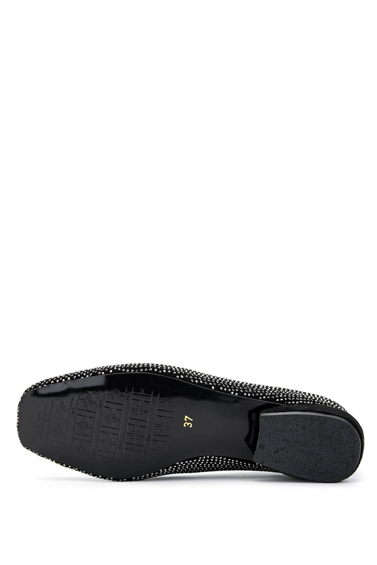 Tamer Tanca Kadın Vegan Siyah/Siyah Taş Babet Ayakkabı