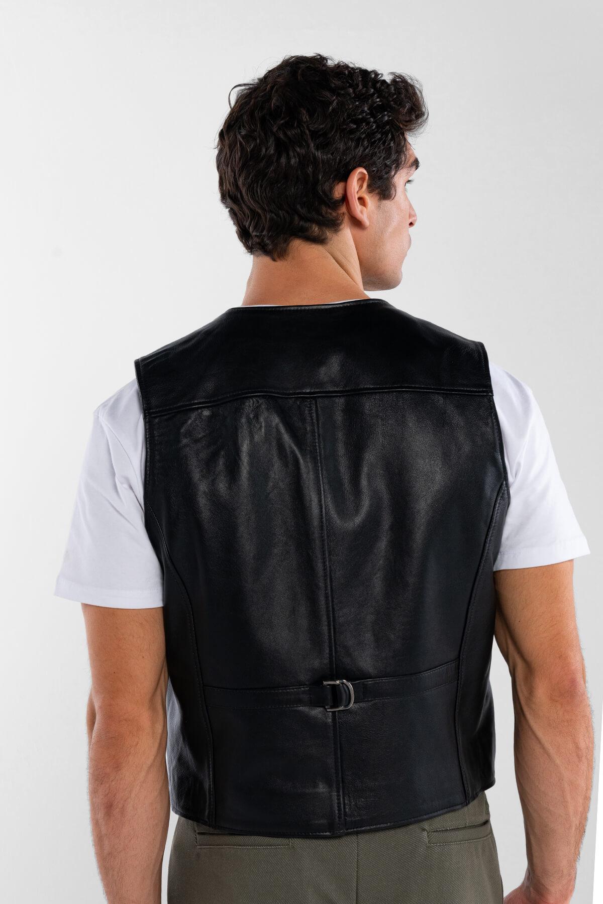 Tamer Tanca Erkek Hakiki Deri Siyah Yelek