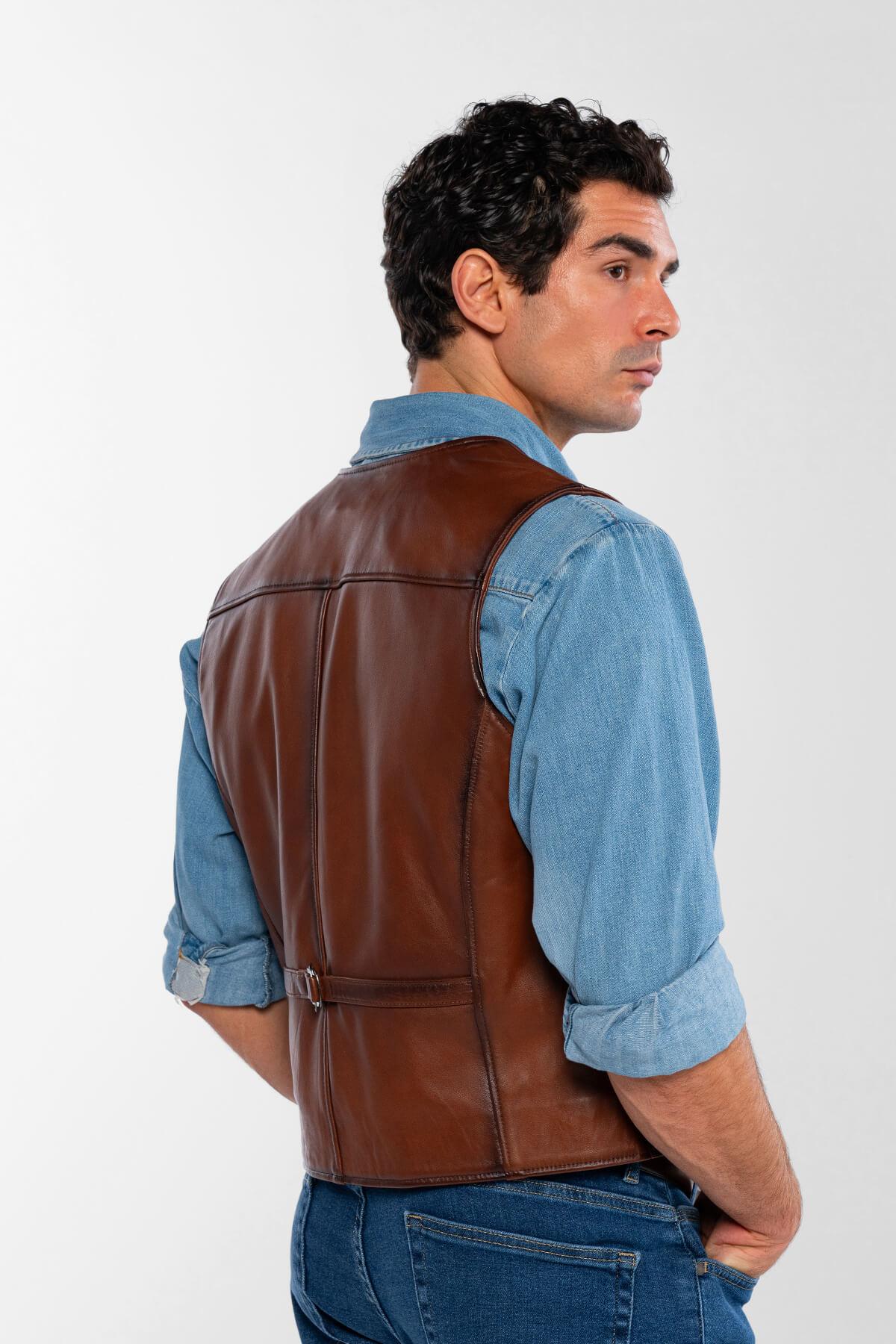 Tamer Tanca Erkek Hakiki Deri Taba Yelek