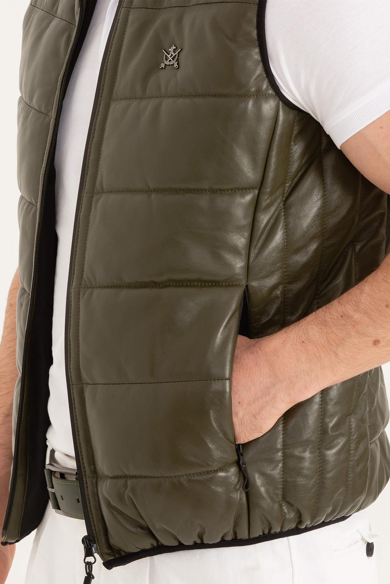 Tamer Tanca Erkek Hakiki Deri Yeşil Yelek Deri Mont