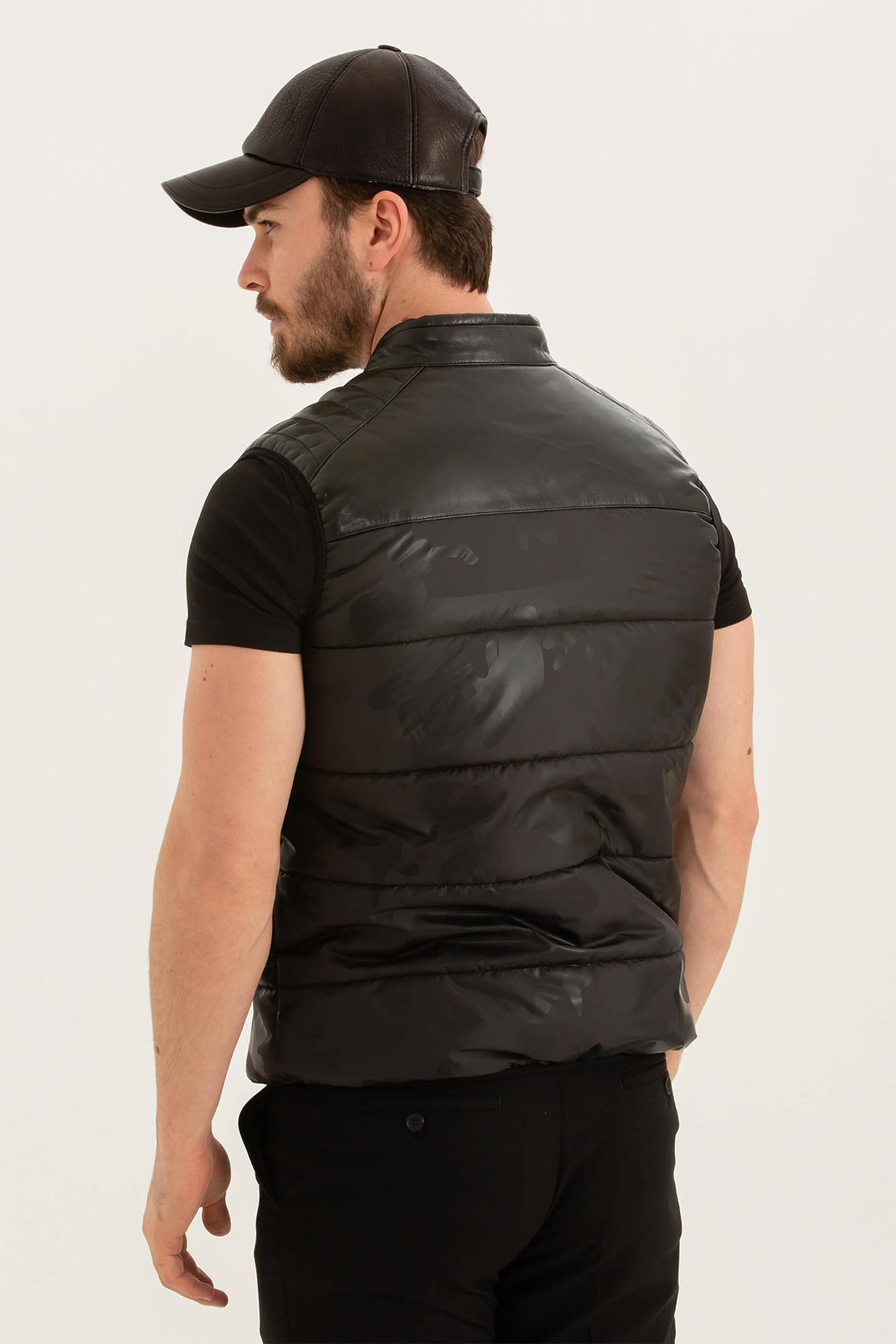 Tamer Tanca Erkek Tekstil Deri Siyah Yelek Deri Mont