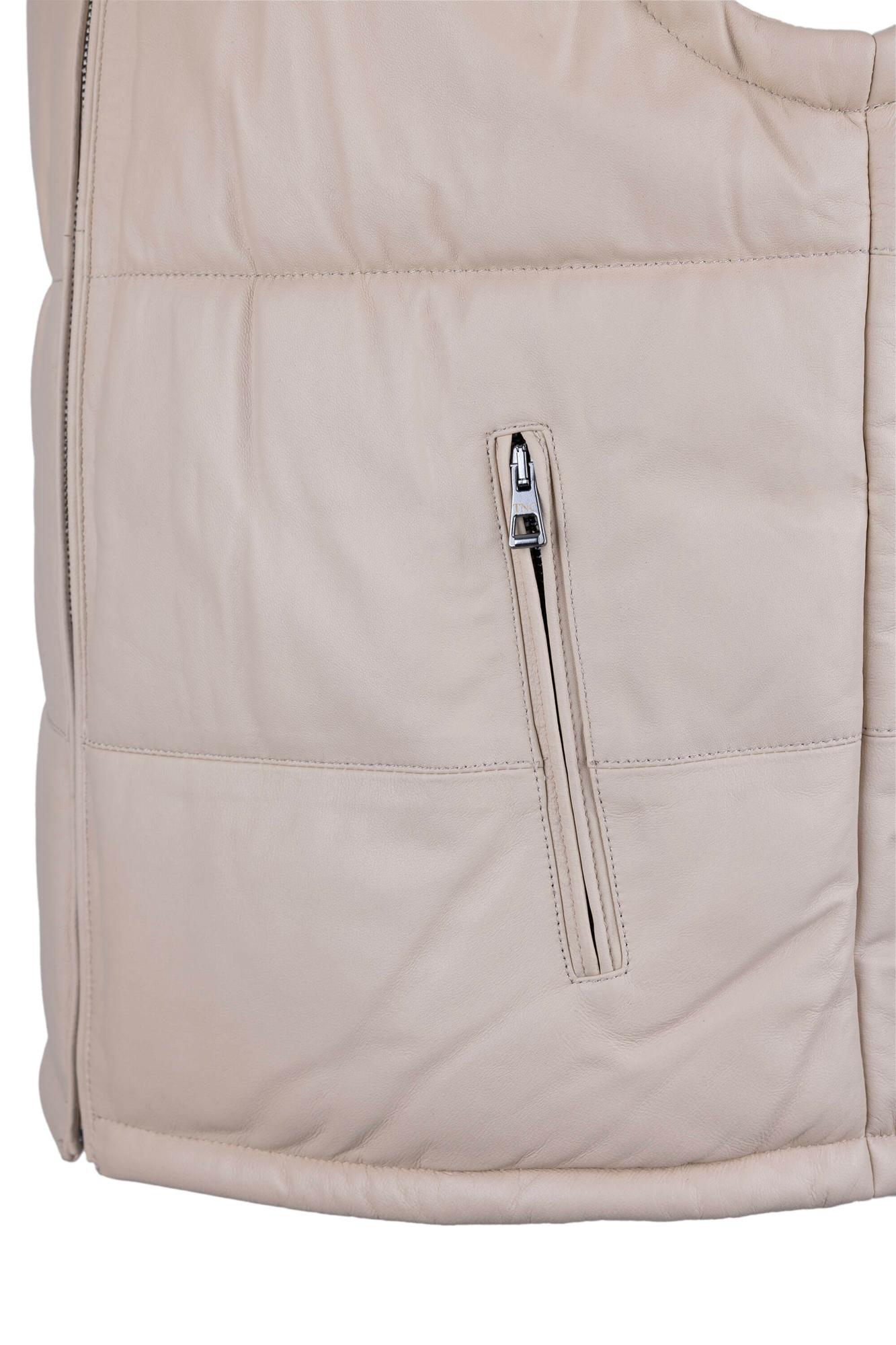 Tamer Tanca Erkek Hakiki Deri Bej Yelek Deri Mont