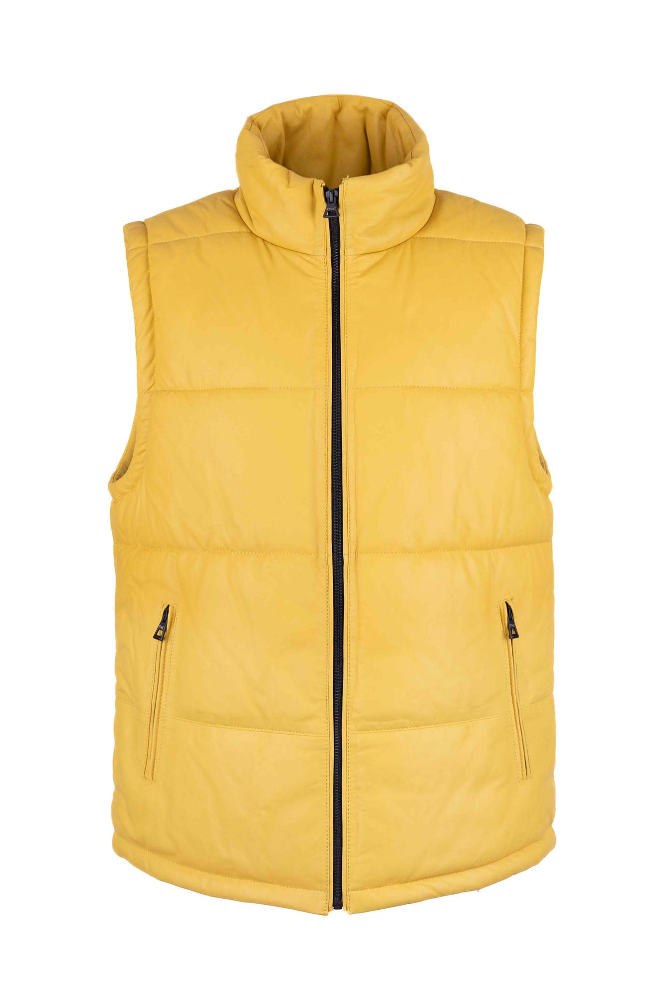 Tamer Tanca Erkek Hakiki Deri Sarı Yelek Deri Mont