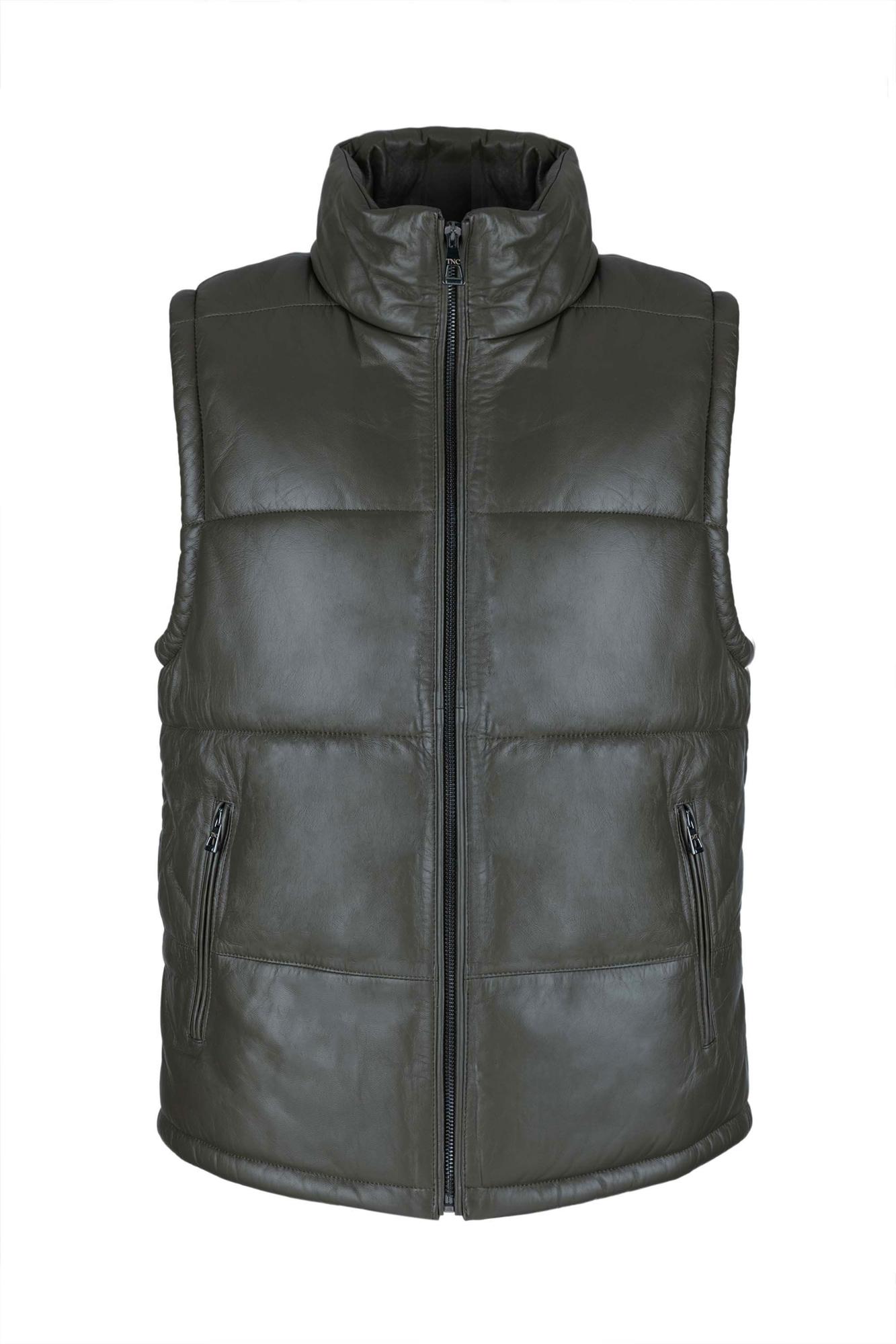 Tamer Tanca Erkek Hakiki Deri Yeşil Yelek Deri Mont