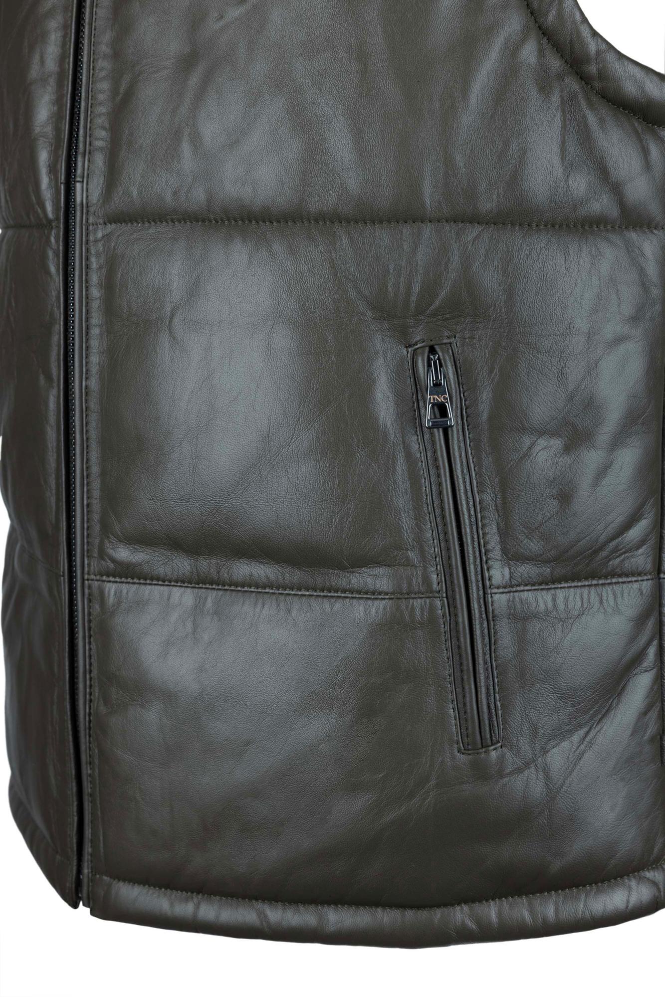 Tamer Tanca Erkek Hakiki Deri Yeşil Yelek Deri Mont