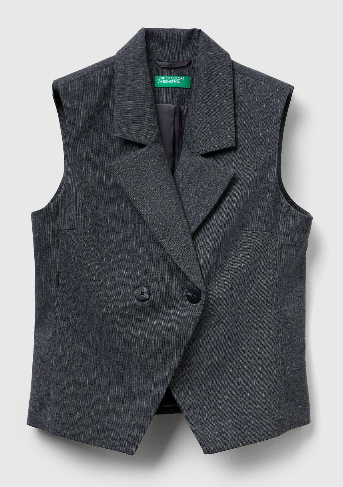 Kadın Haki Desenli Viskoz Karışımlı Düğmeli Kruvaze Yelek