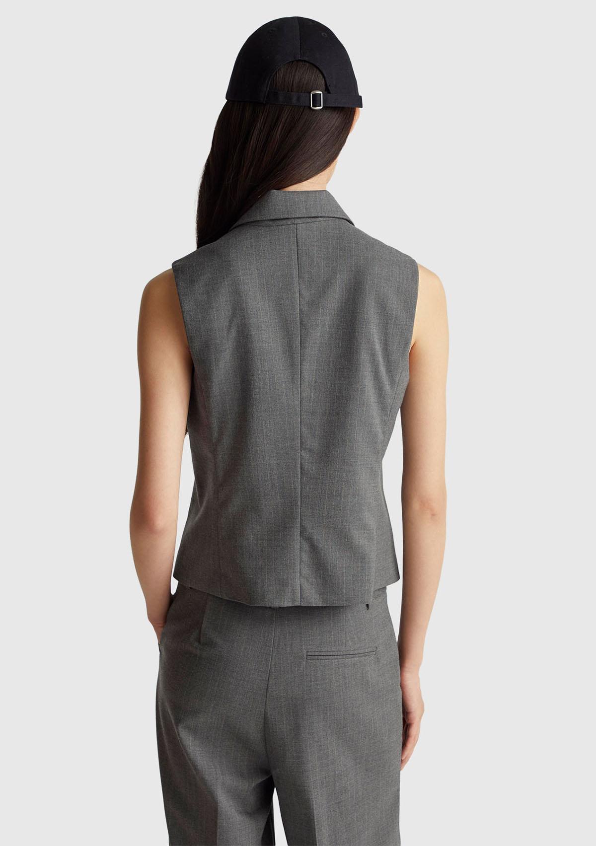 Kadın Haki Desenli Viskoz Karışımlı Düğmeli Kruvaze Yelek