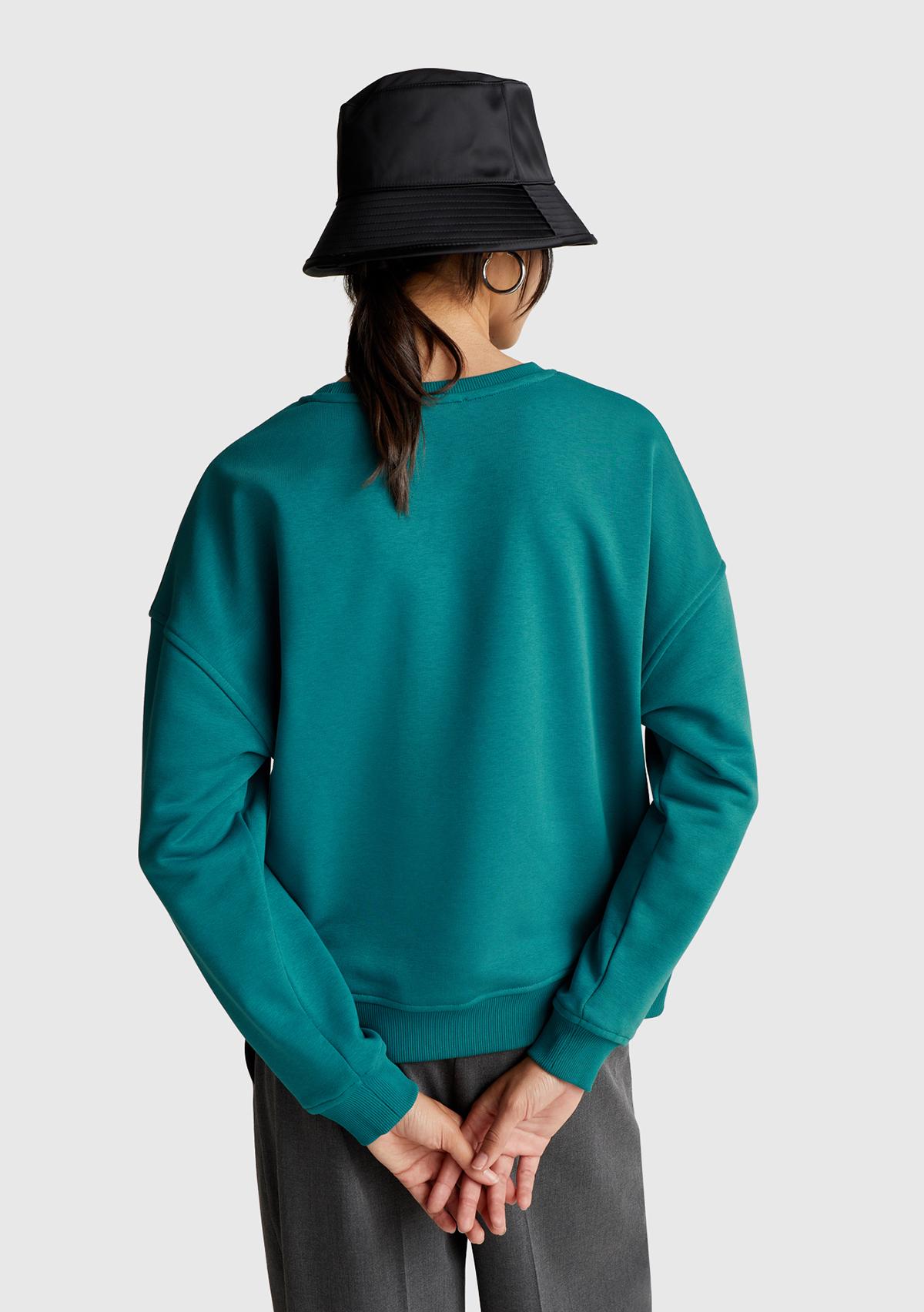 Kadın Koyu Yeşil Koton Karışımlı Çiçek Motifli Sweatshirt