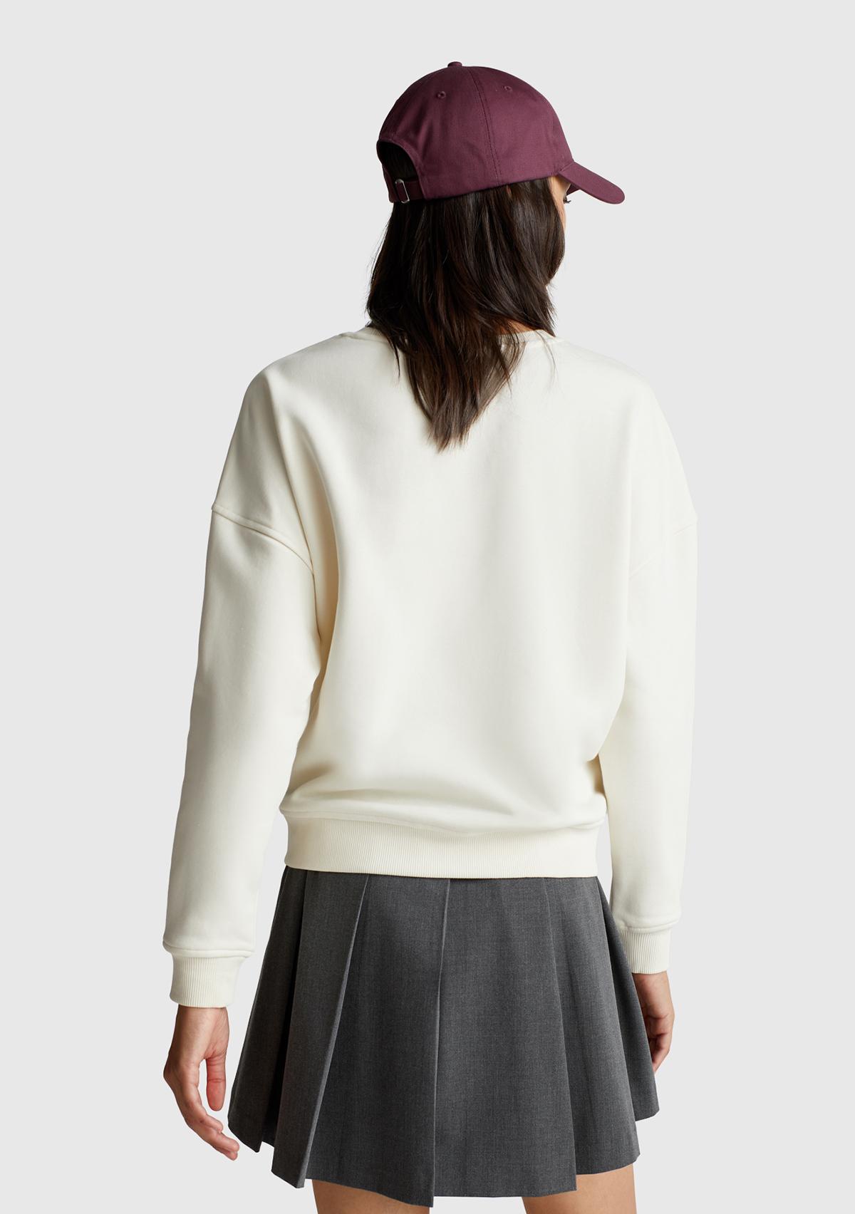 Kadın Krem Koton Karışımlı Çiçek Motifli Sweatshirt