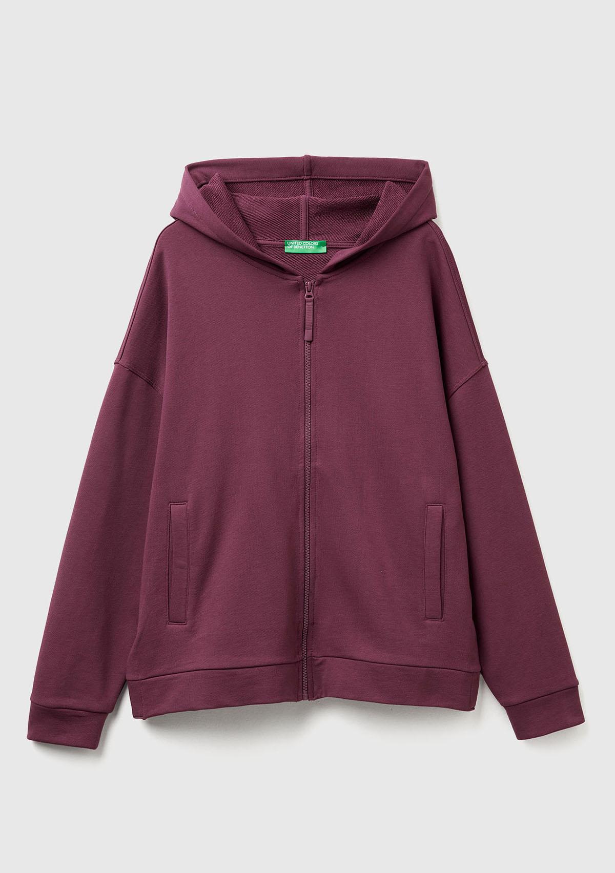 Kadın Mürdüm Logo Baskı Detaylı Kapüşonlu Relax Fit Sweatshirt