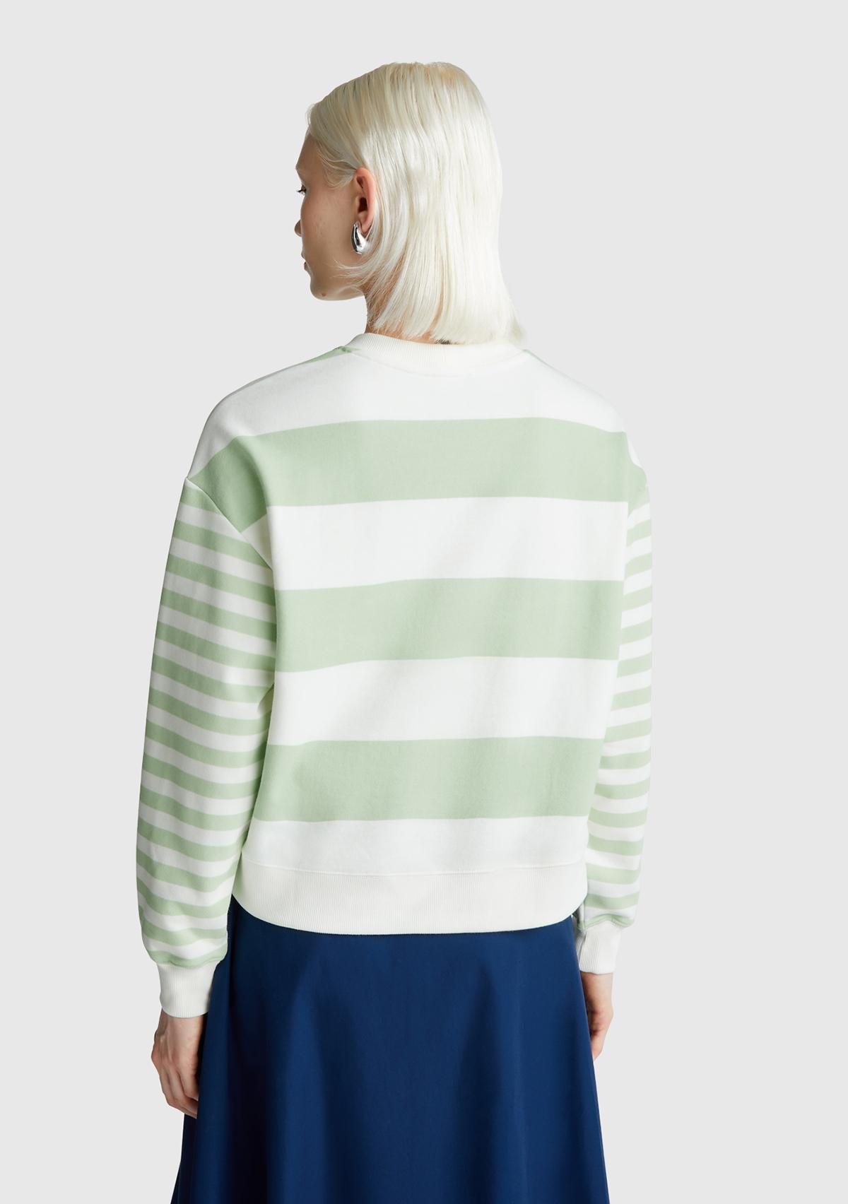 Kadın Açık Yeşil Pamuk Karışımlı Göğsü Logo Baskılı Renk Bloklu Sweatshirt